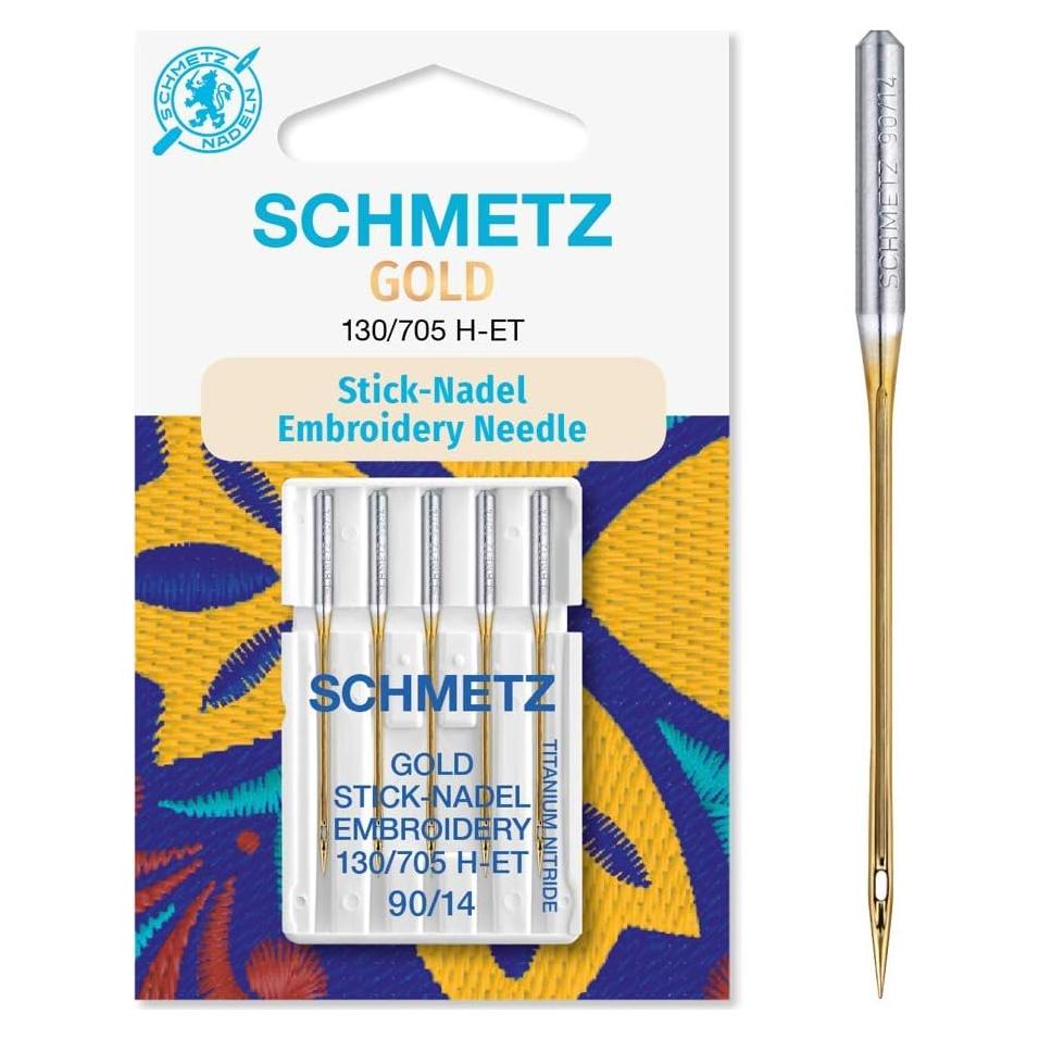 Agujas de Bordado SCHMETZ Gold 90/14 Titanio - 5 Unidades