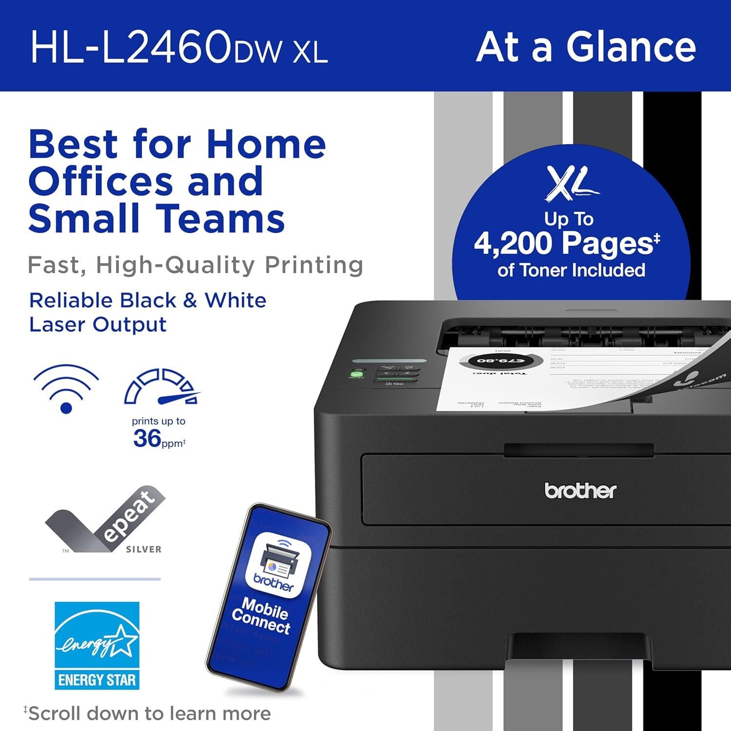 Impresora láser monocromática Brother HL-L2460DW XL - 4200 páginas