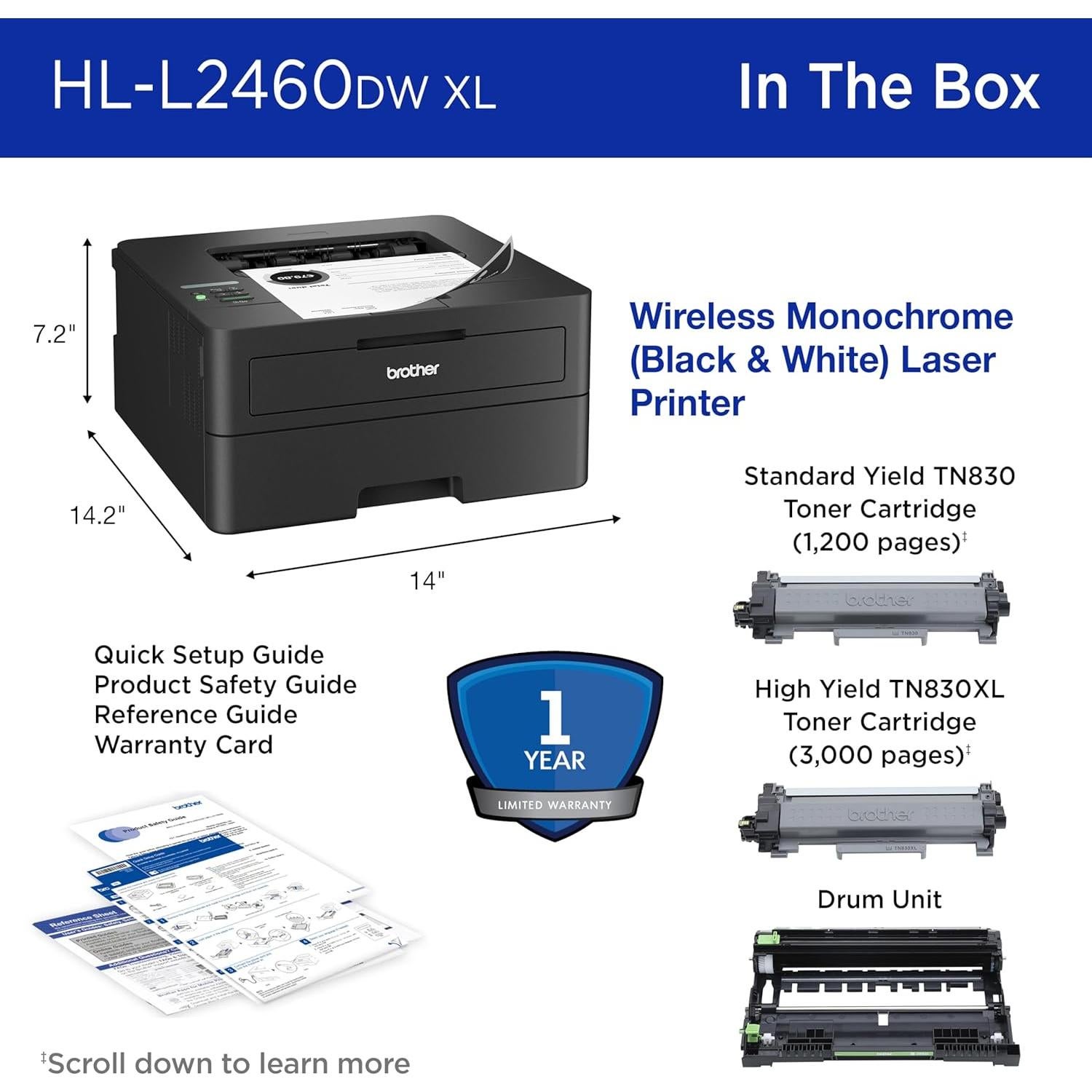 Impresora láser monocromática Brother HL-L2460DW XL - 4200 páginas
