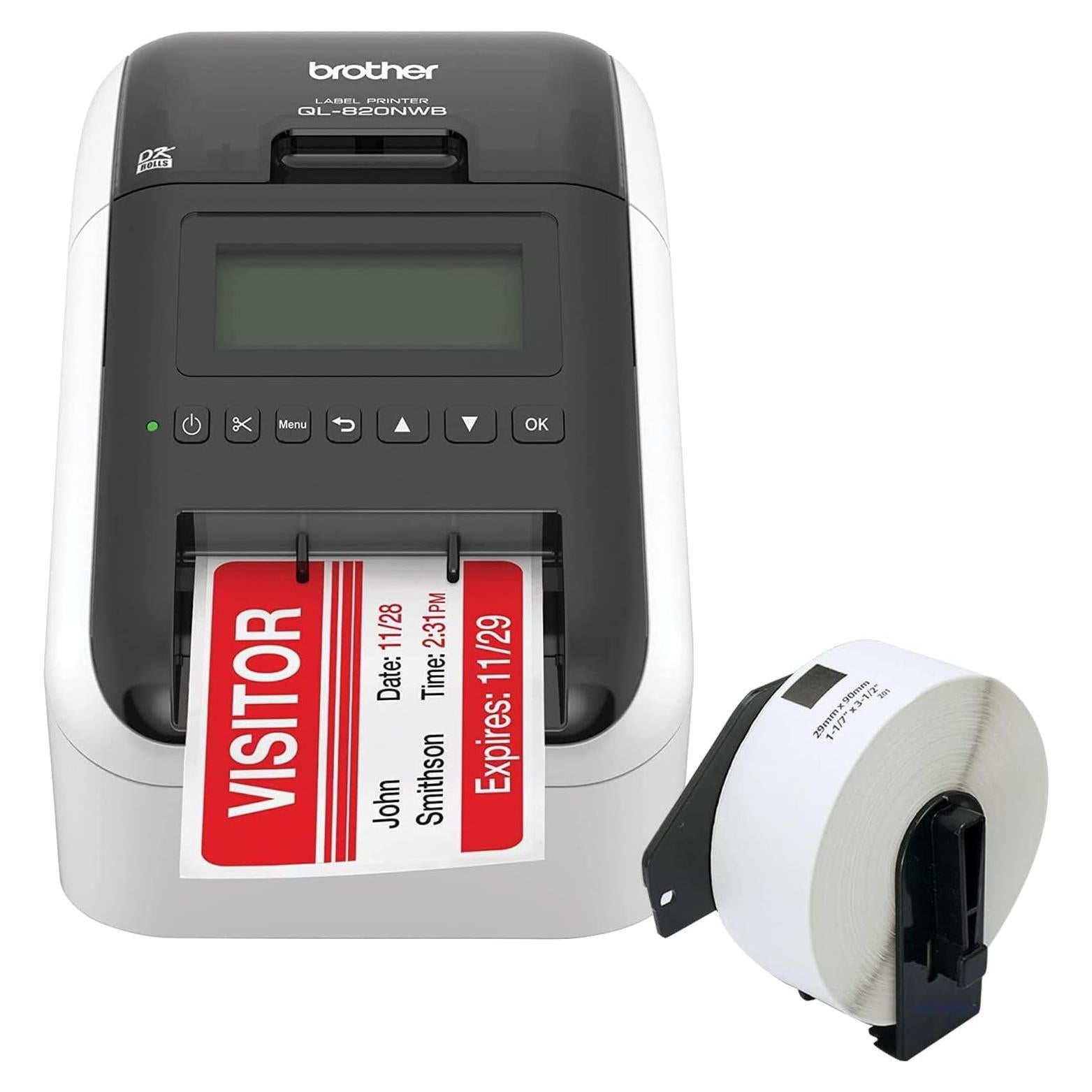 Brother QL-820NWB Professional Ultra Flexible Label Printer with WiFi, Ethernet and Bluetooth Connectivity - 110 Labels Per Minute, 300 x 600 dpi, Auto Cut, Includes 1 Roll of 400 Address Labels