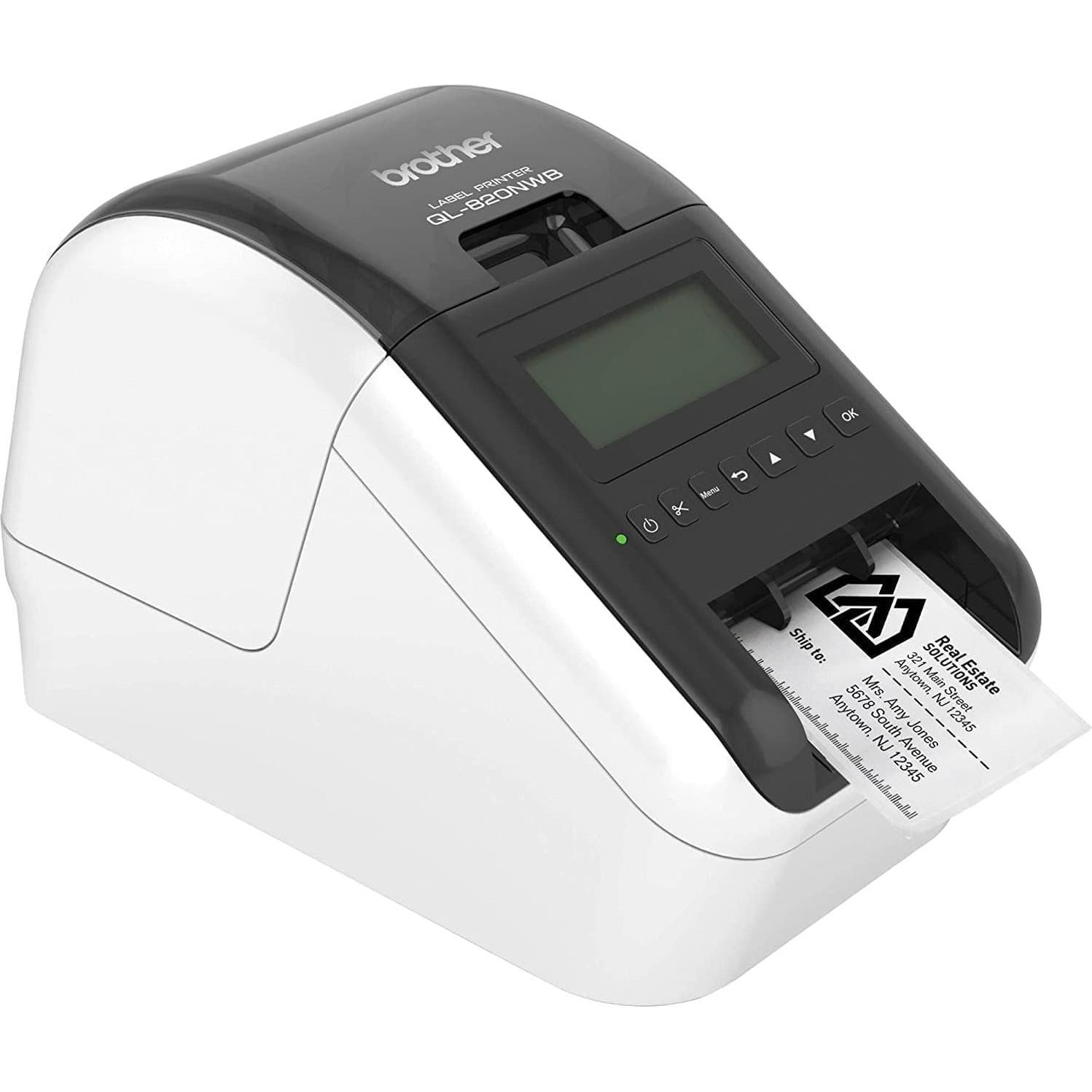 Brother QL-820NWB Professional Ultra Flexible Label Printer with WiFi, Ethernet and Bluetooth Connectivity - 110 Labels Per Minute, 300 x 600 dpi, Auto Cut, Includes 1 Roll of 400 Address Labels