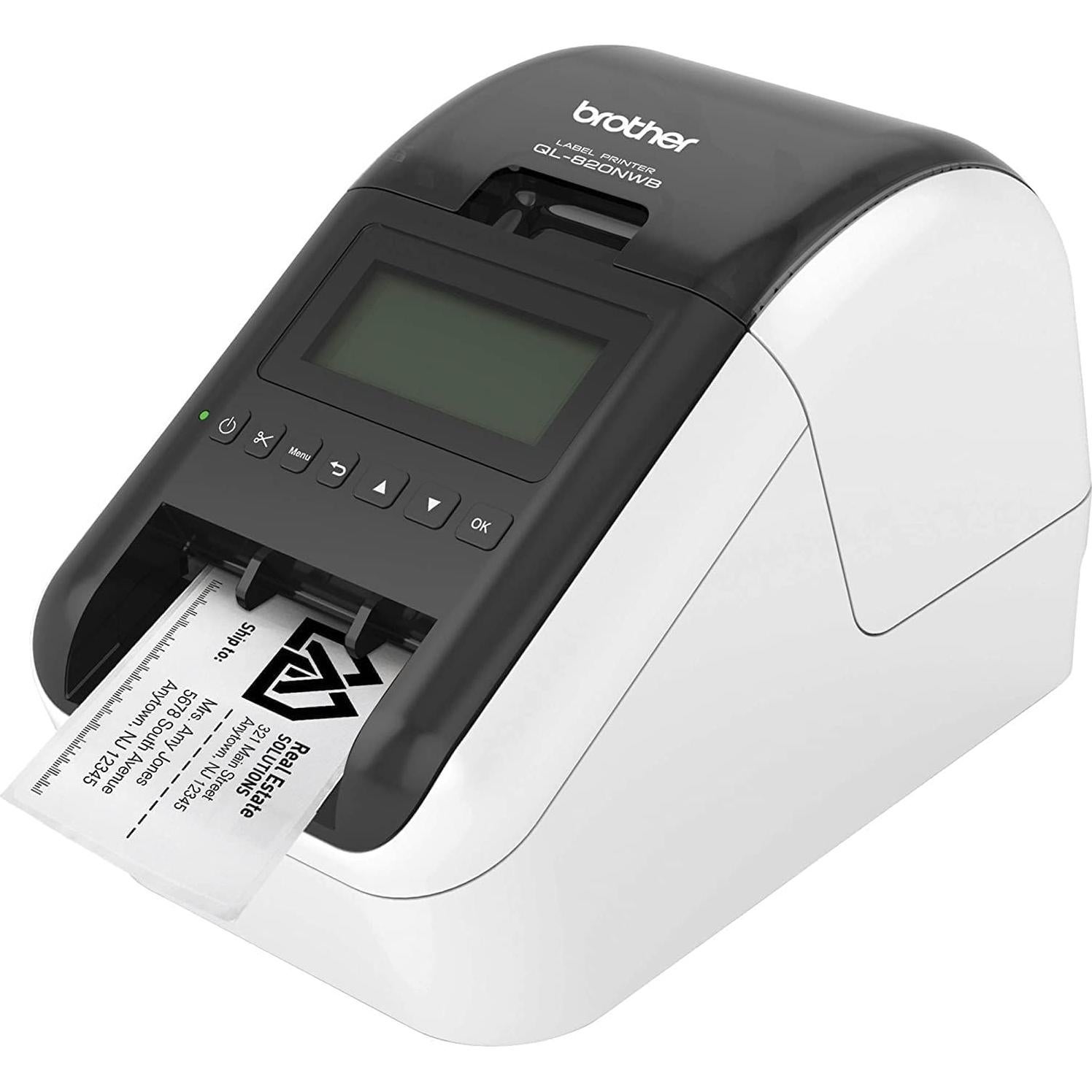 Brother QL-820NWB Professional Ultra Flexible Label Printer with WiFi, Ethernet and Bluetooth Connectivity - 110 Labels Per Minute, 300 x 600 dpi, Auto Cut, Includes 1 Roll of 400 Address Labels
