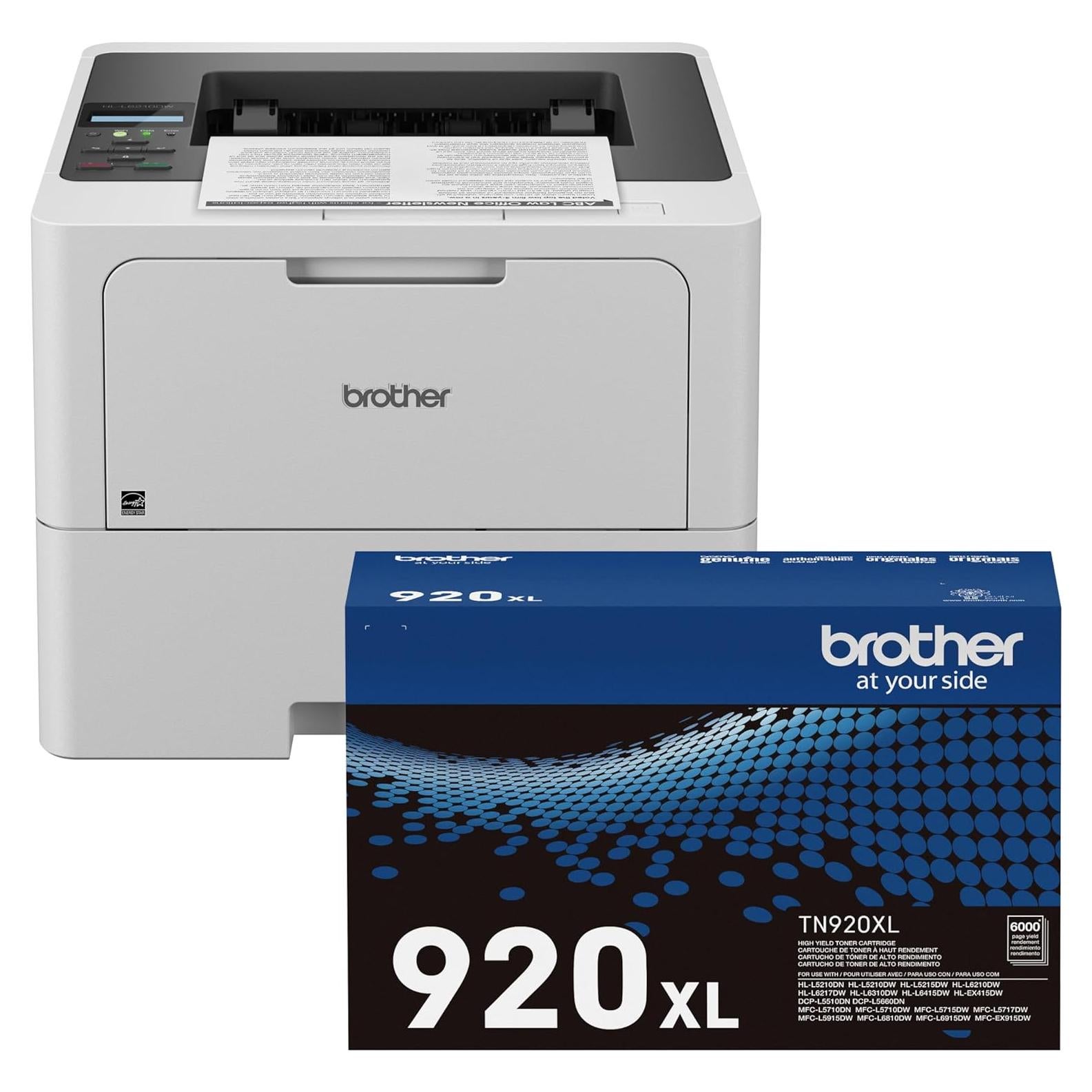 Brother HL-L6210DW Business Monochrome Laser Printer and TN920XL Genuine Toner Bundle