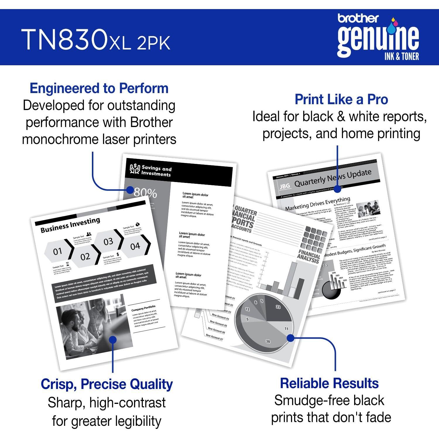 Cartuchos de Tóner Negro Brother TN830XL 2PK Alto Rendimiento
