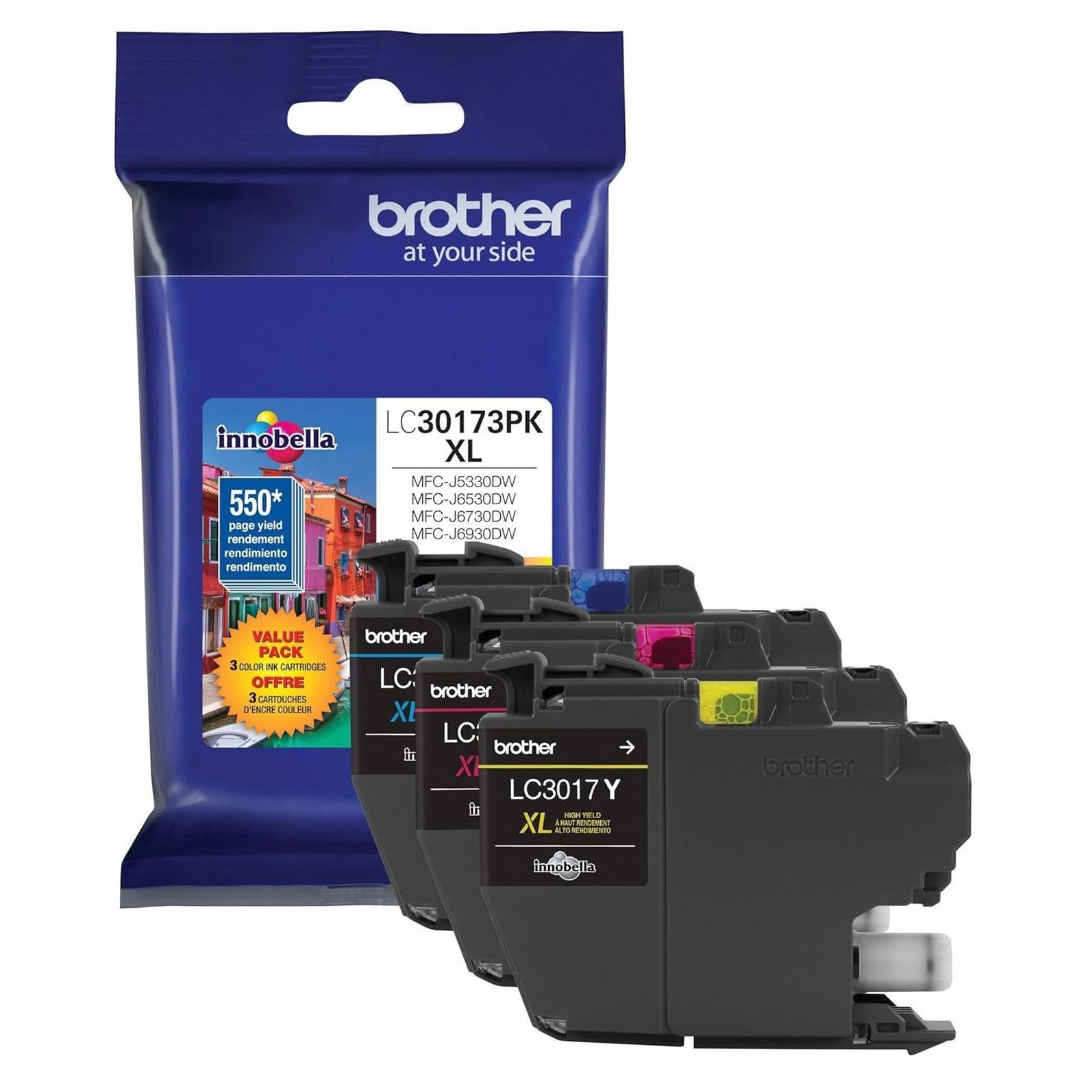 Brother Printer LC30173PK High Yield XL 3 Pack Ink Cartridges- 1 Ea: Cyan/Magenta/Yellow Ink