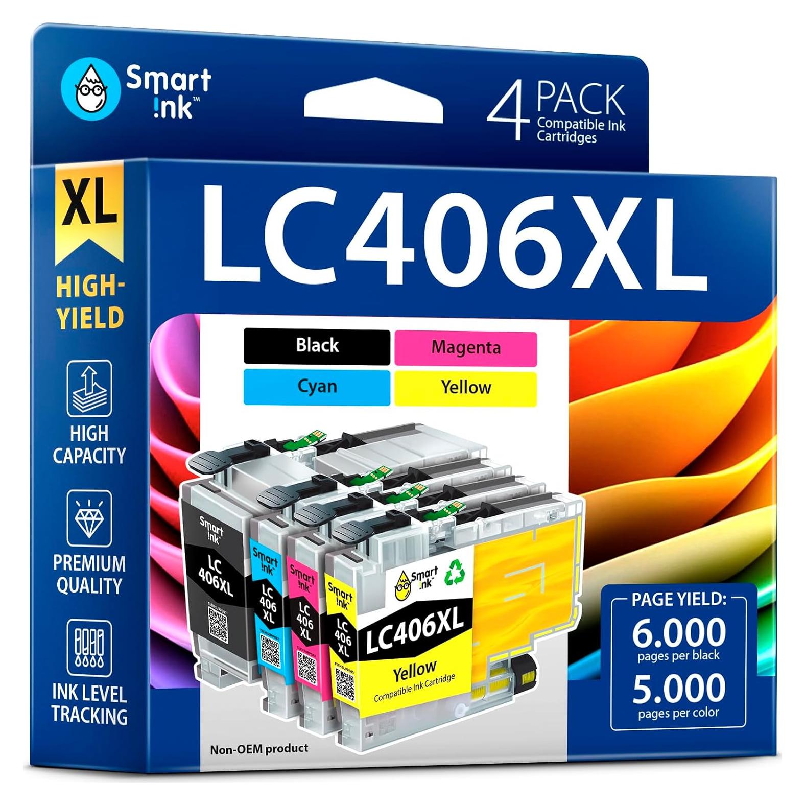 Cartuchos de tinta Smart Ink LC406XL para Brother - 4 Piezas