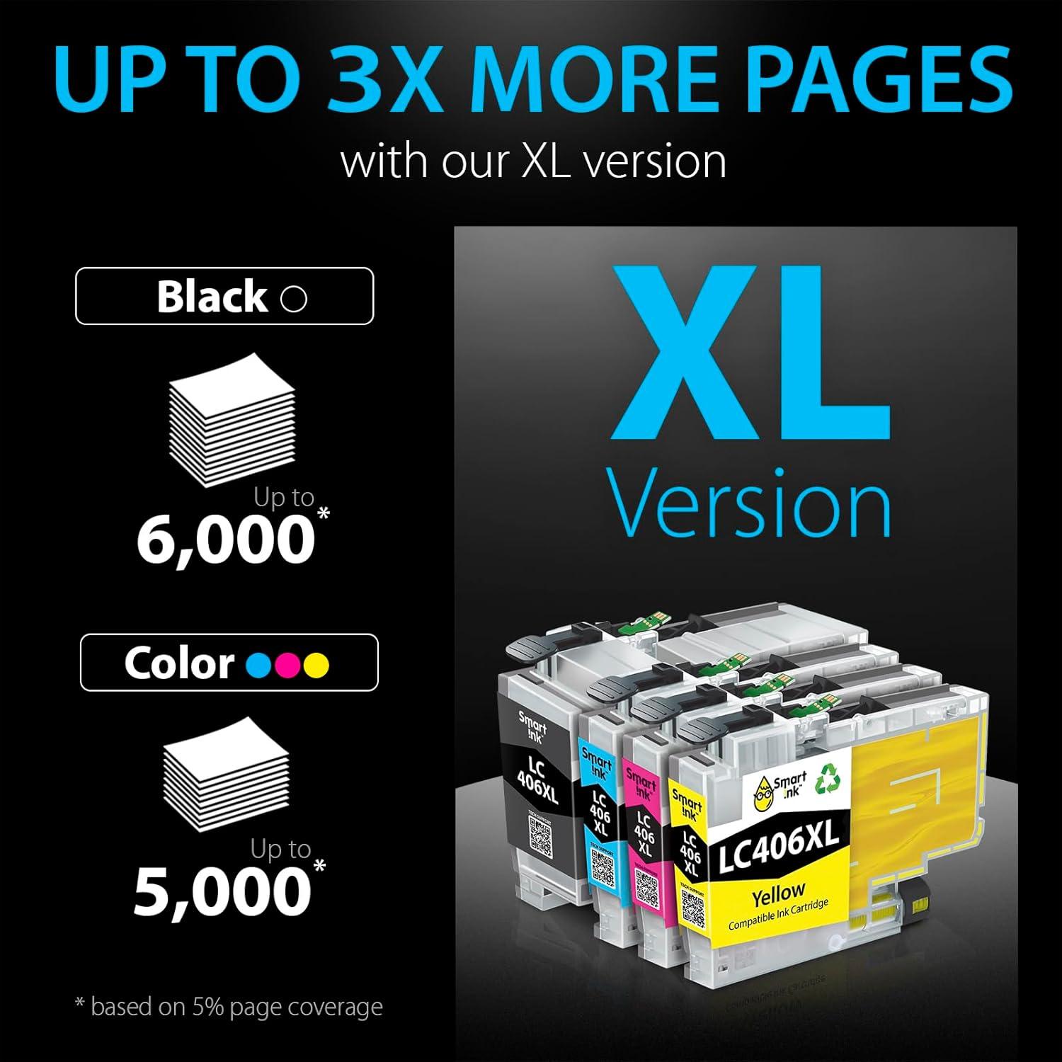 Cartuchos de tinta Smart Ink LC406XL para Brother - 4 Piezas