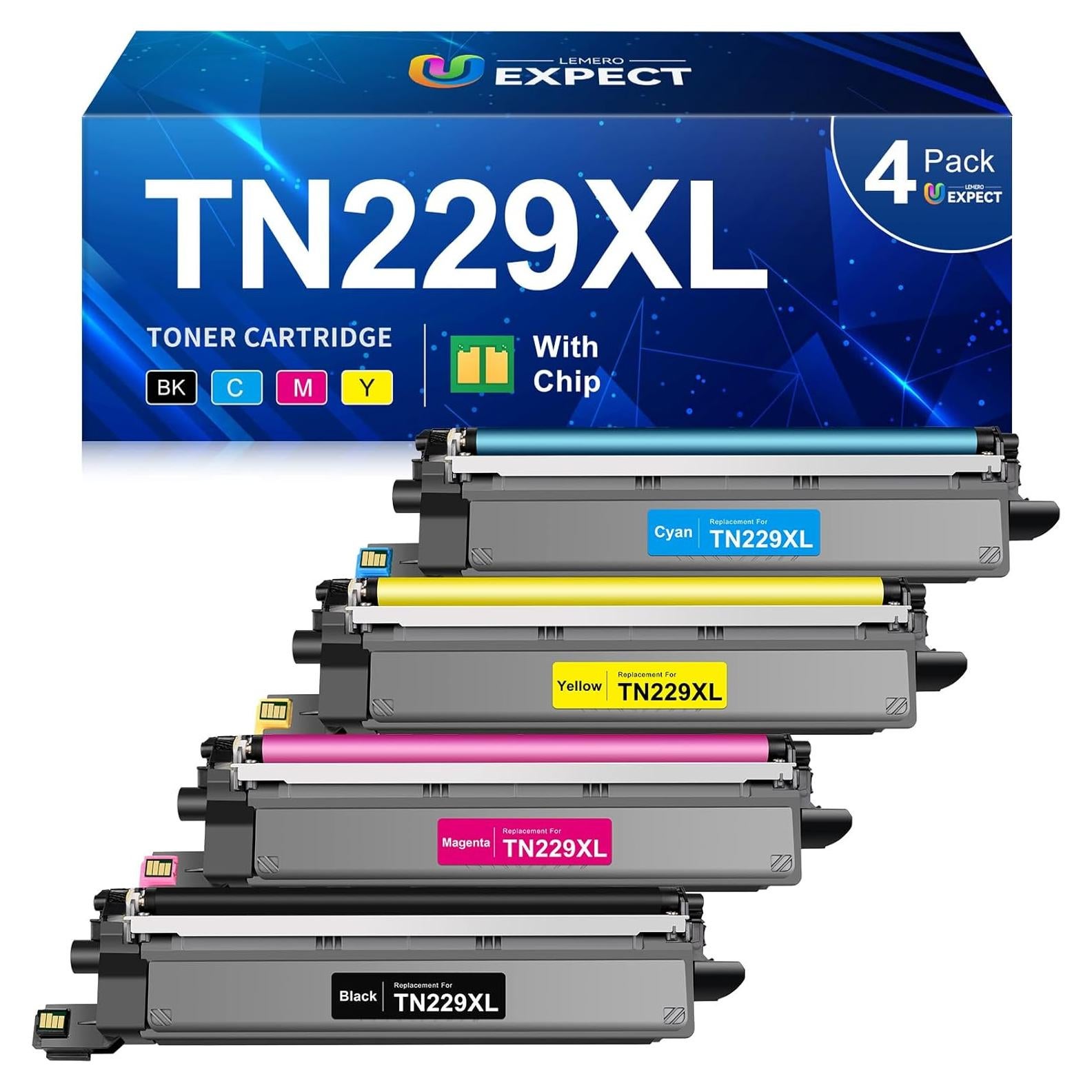 LEMERO UEXPECT Compatible Replacement for Brother TN229XL TN229 TN 229XL High Yield Toner Cartridges for MFC-L3720CDW MFC-L3780CDW HL-L3280CDW Printer, TN229XLBK/C/M/Y 4 Pack