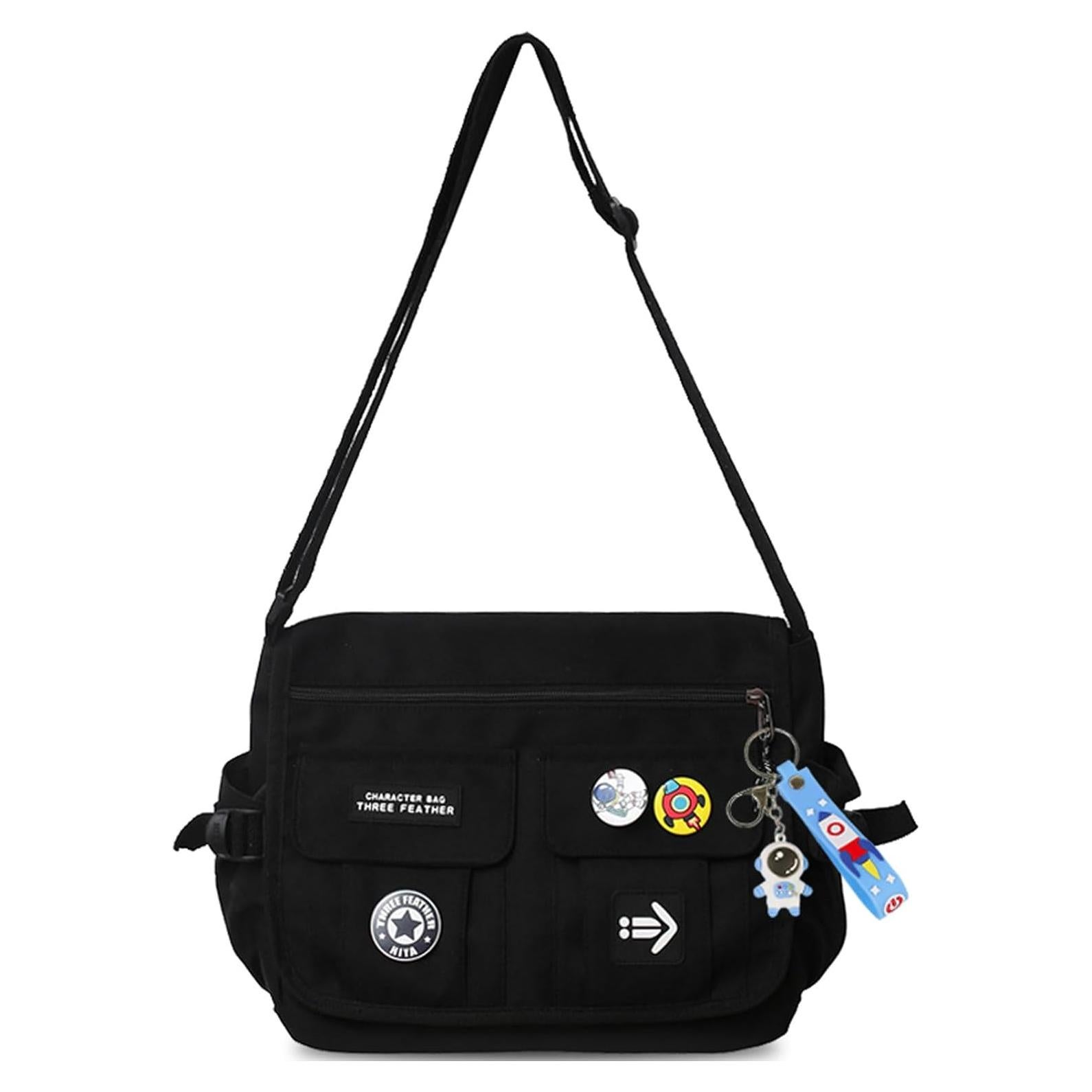 Bolso Cruzado de Nailon My-b14711 Negro con 7 Bolsillos