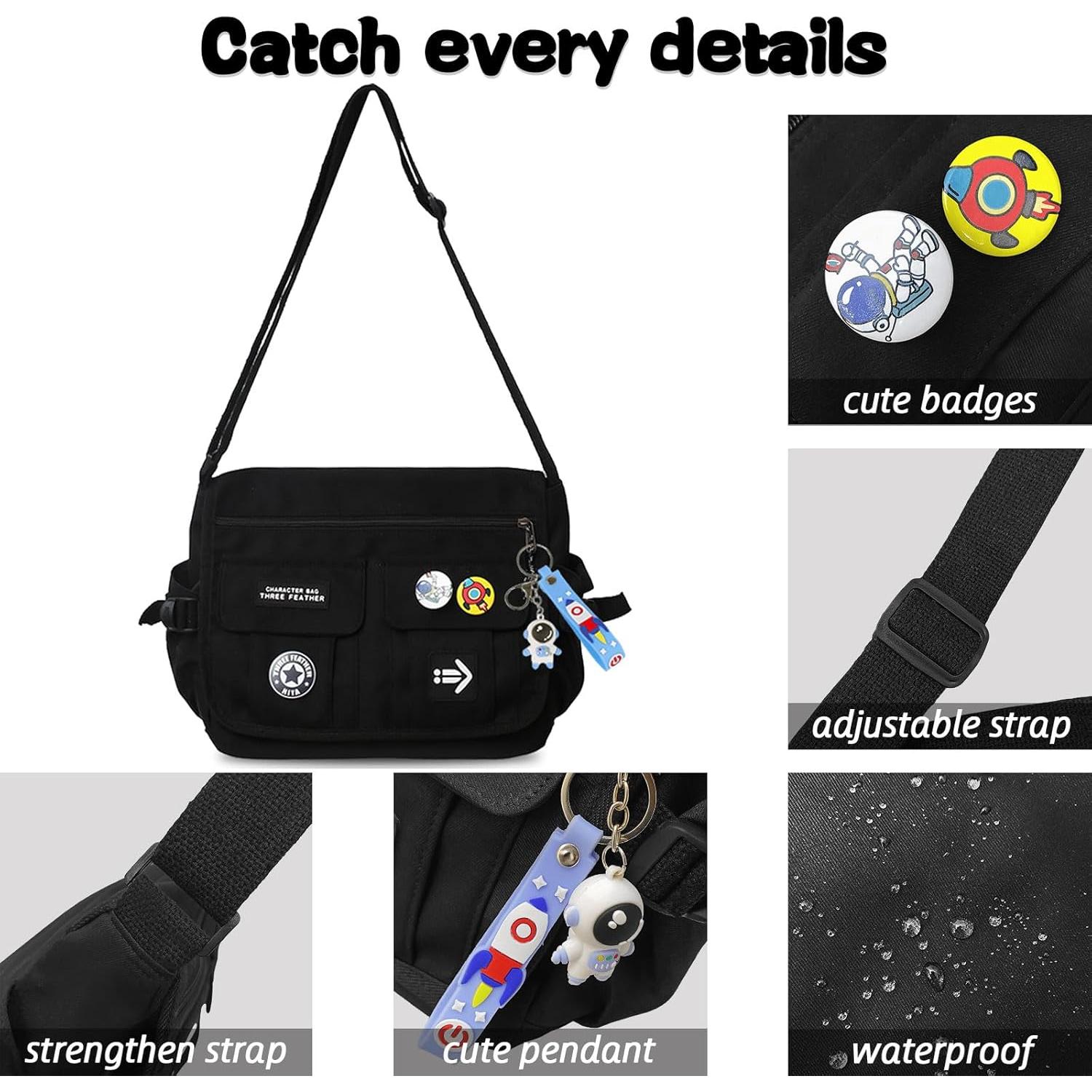 Bolso Cruzado de Nailon My-b14711 Negro con 7 Bolsillos