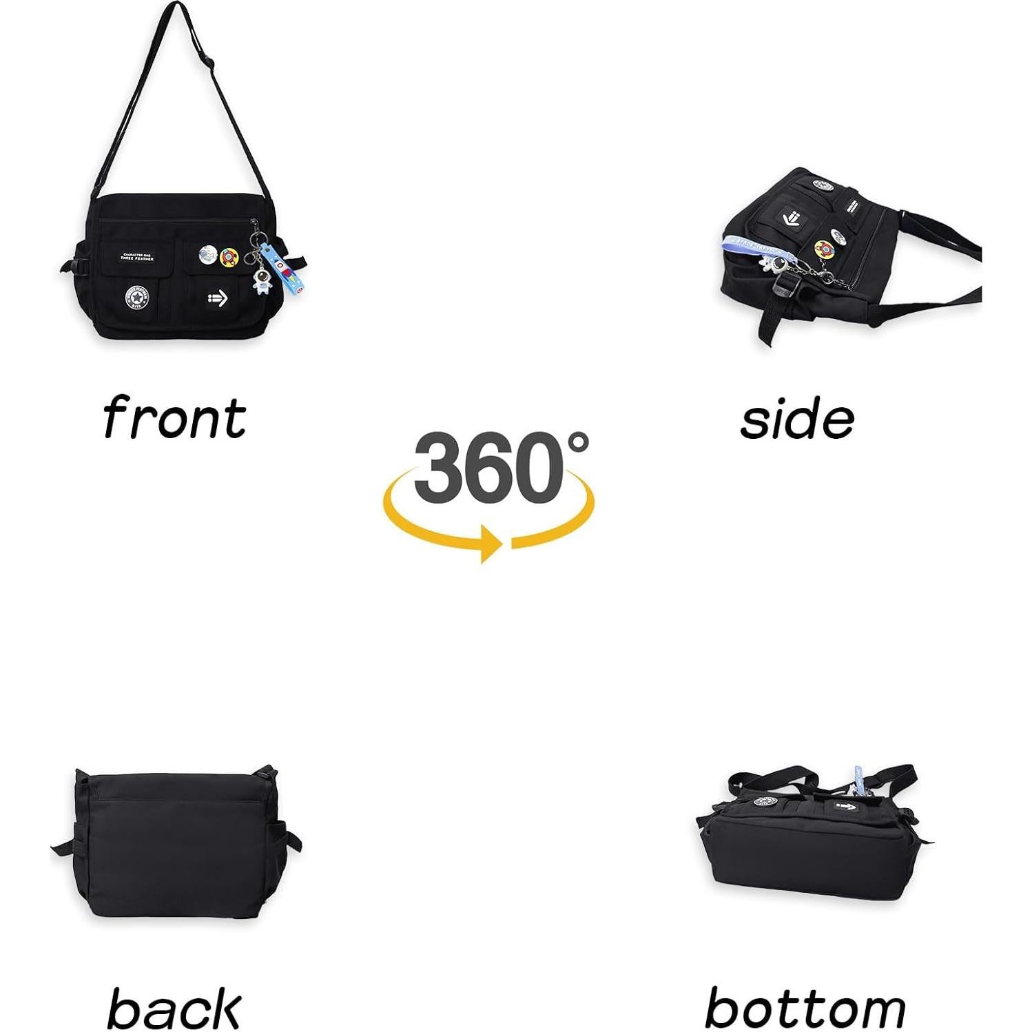 Bolso Cruzado de Nailon My-b14711 Negro con 7 Bolsillos