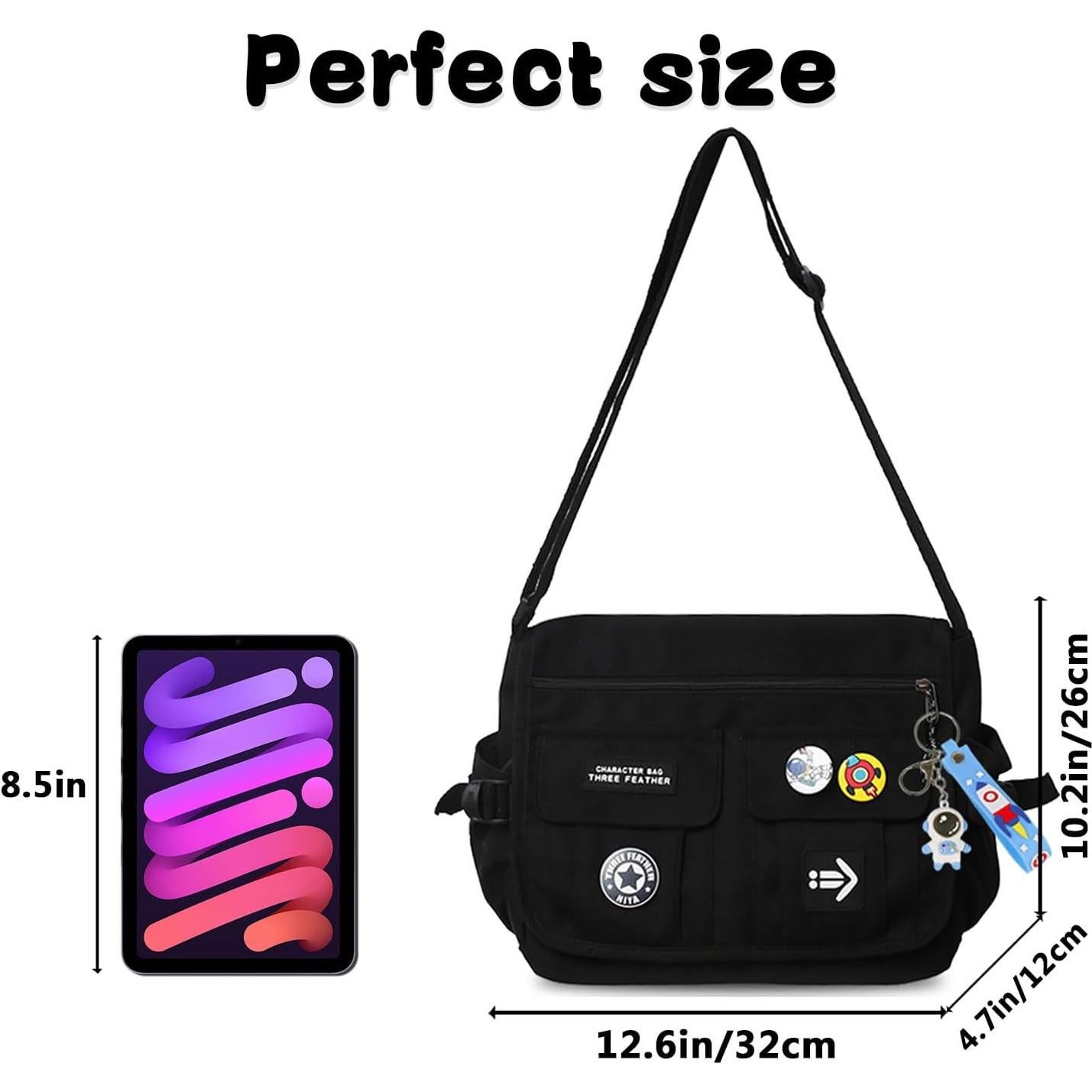 Bolso Cruzado de Nailon My-b14711 Negro con 7 Bolsillos