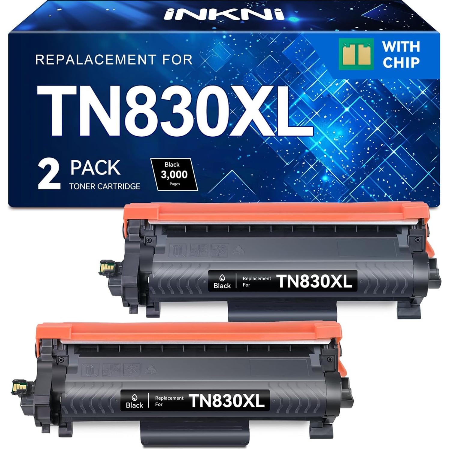 InkNI Compatible Toner Cartridges Replacement for Brother TN830XL TN830 TN 830 XL Toner Cartridges Work for HL-L2460DW DCP-L2640DW HL-L2480DW HL-L2400D HL-L2405W MFC-L2820DW Printer (Black, 2 Pack)