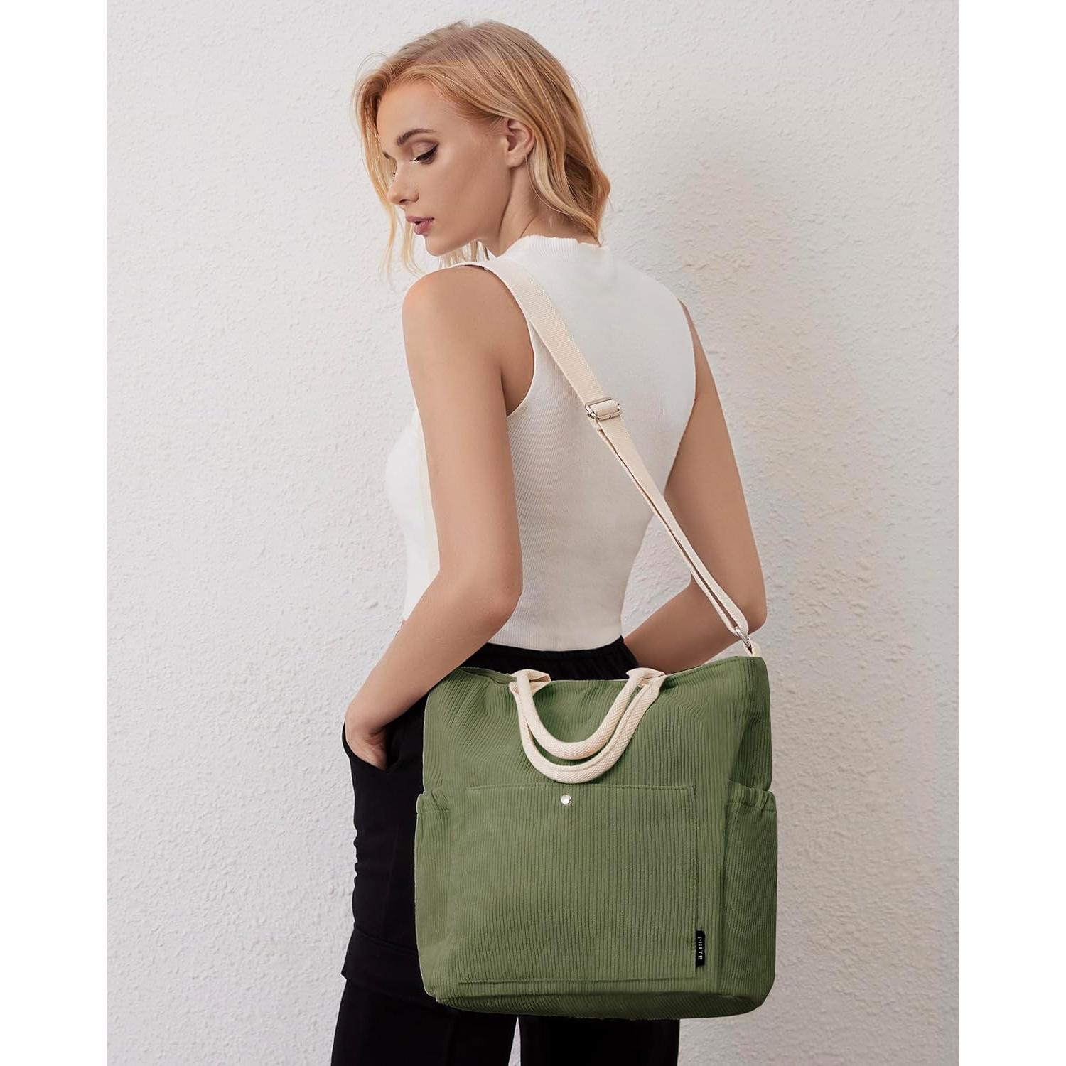 Bolso Tote Prite Verde de Pana Grande para Mujeres