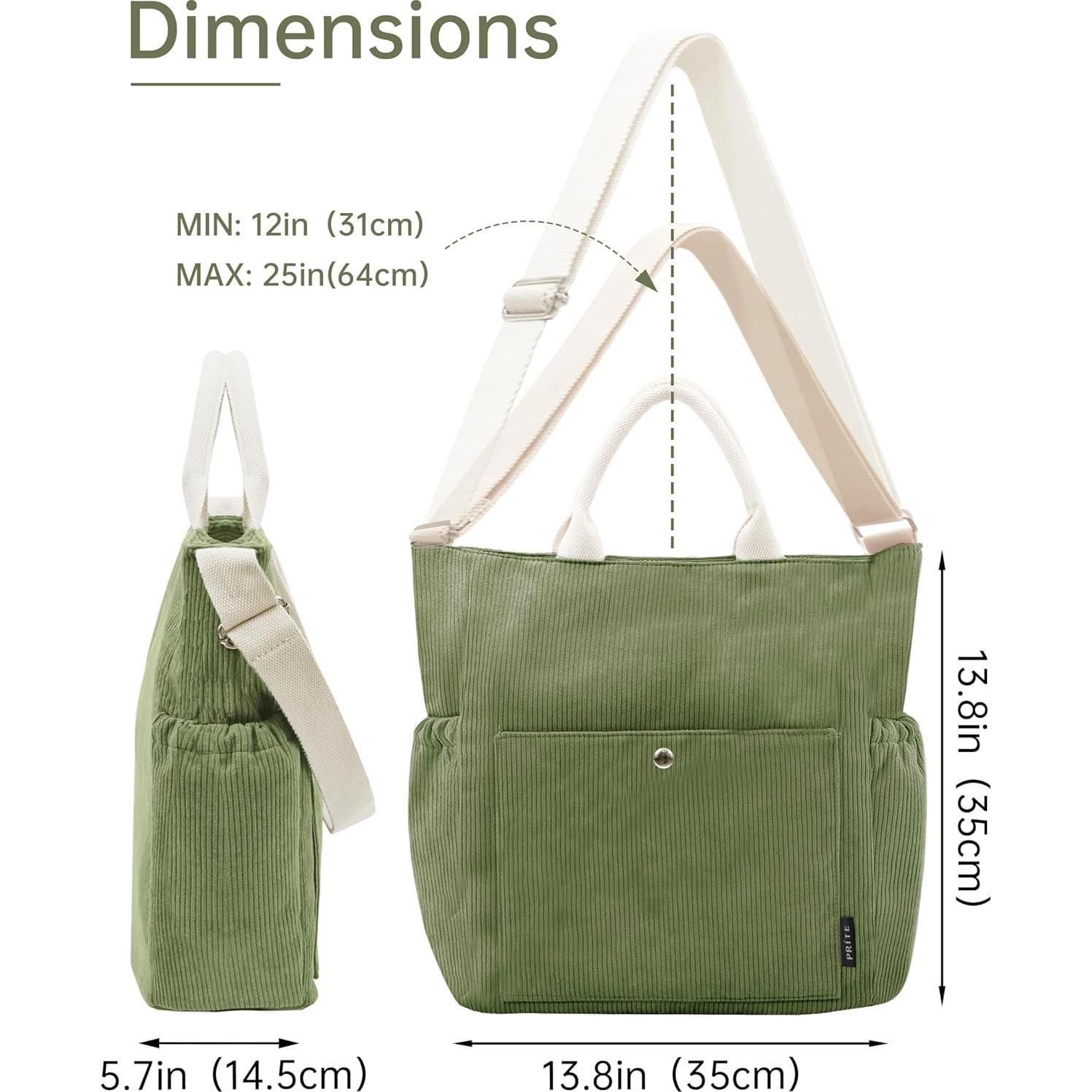 Bolso Tote Prite Verde de Pana Grande para Mujeres