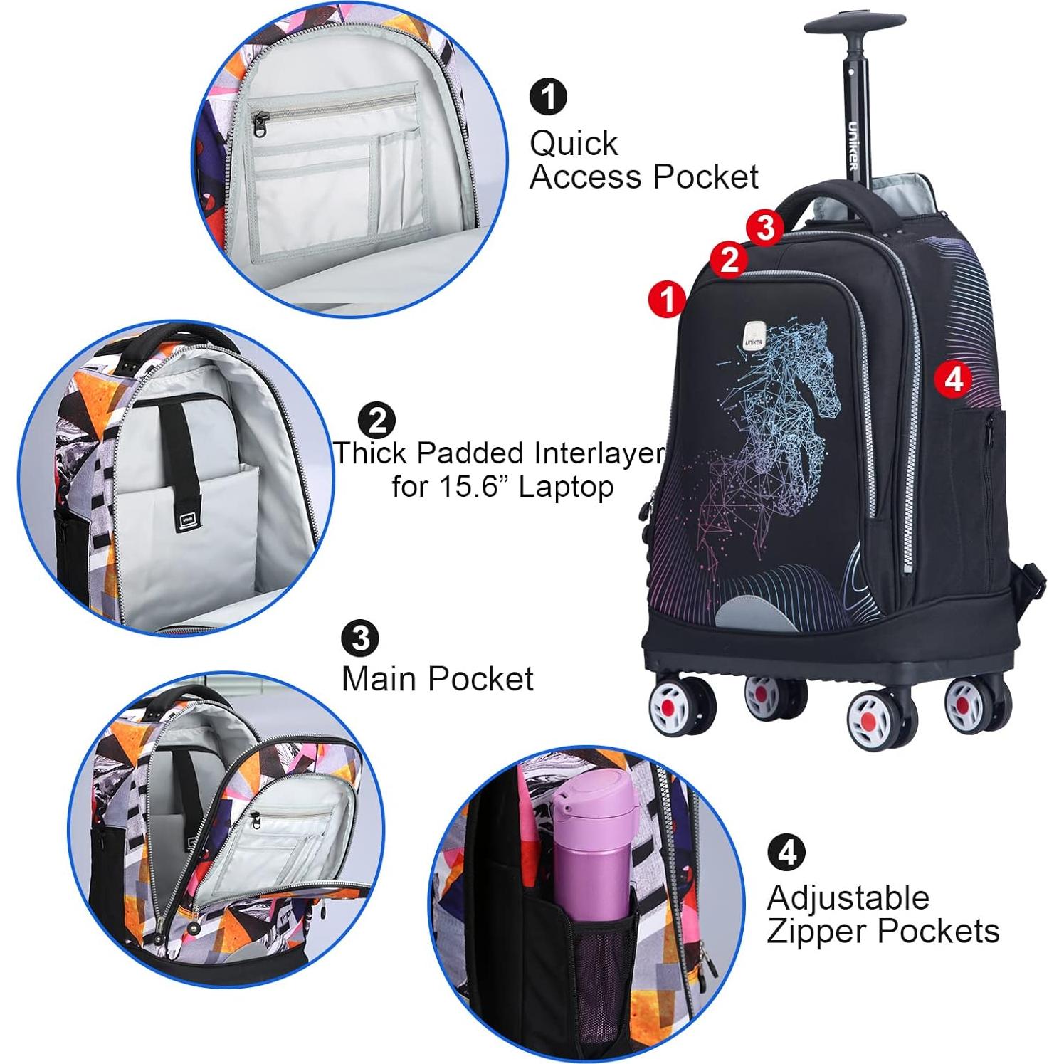 Mochila Rodante UNIKER 15.6" con Ruedas y Mango Ajustable