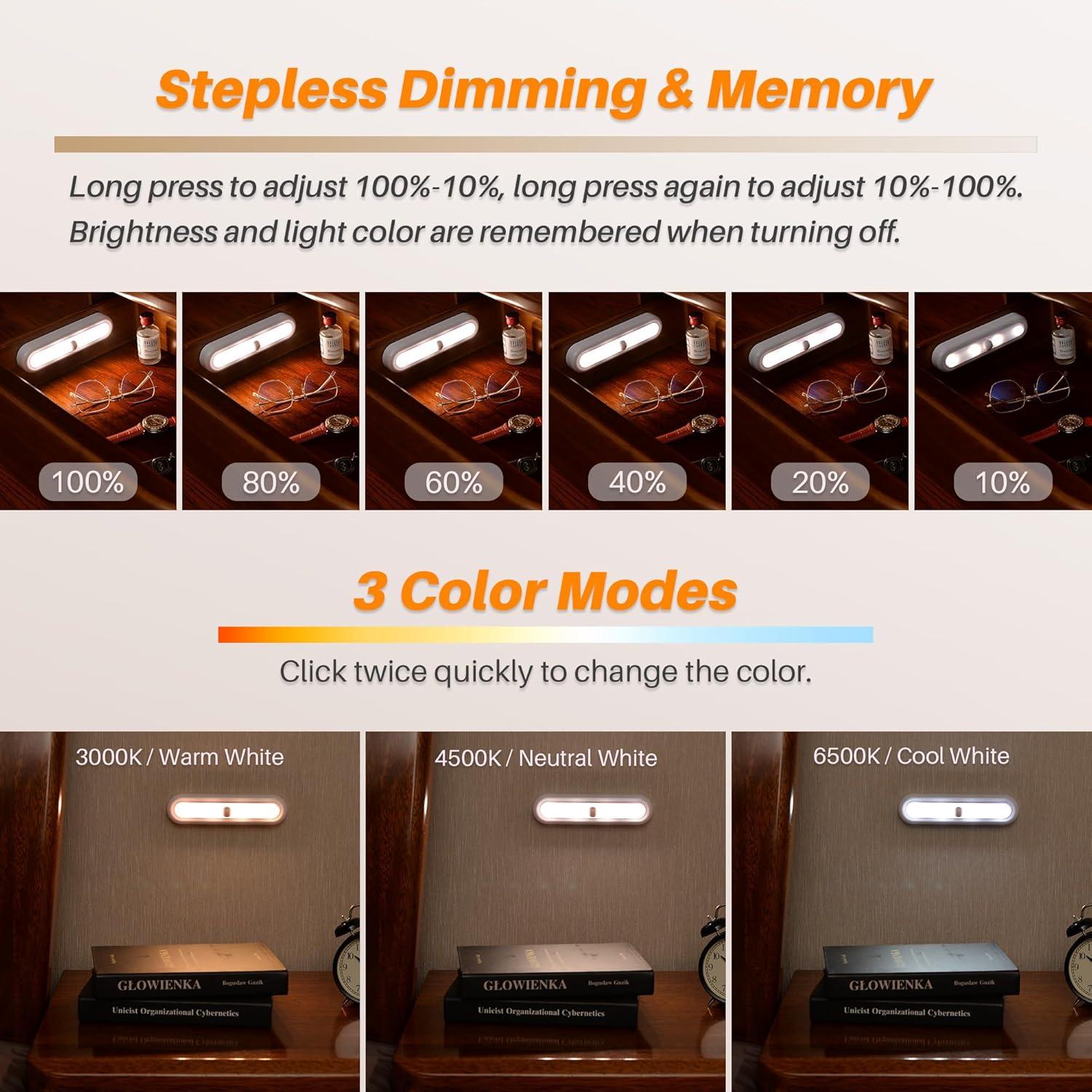 Luz Táctil LED 3 Pack 18 cm Regulable con 3 Modos de Color