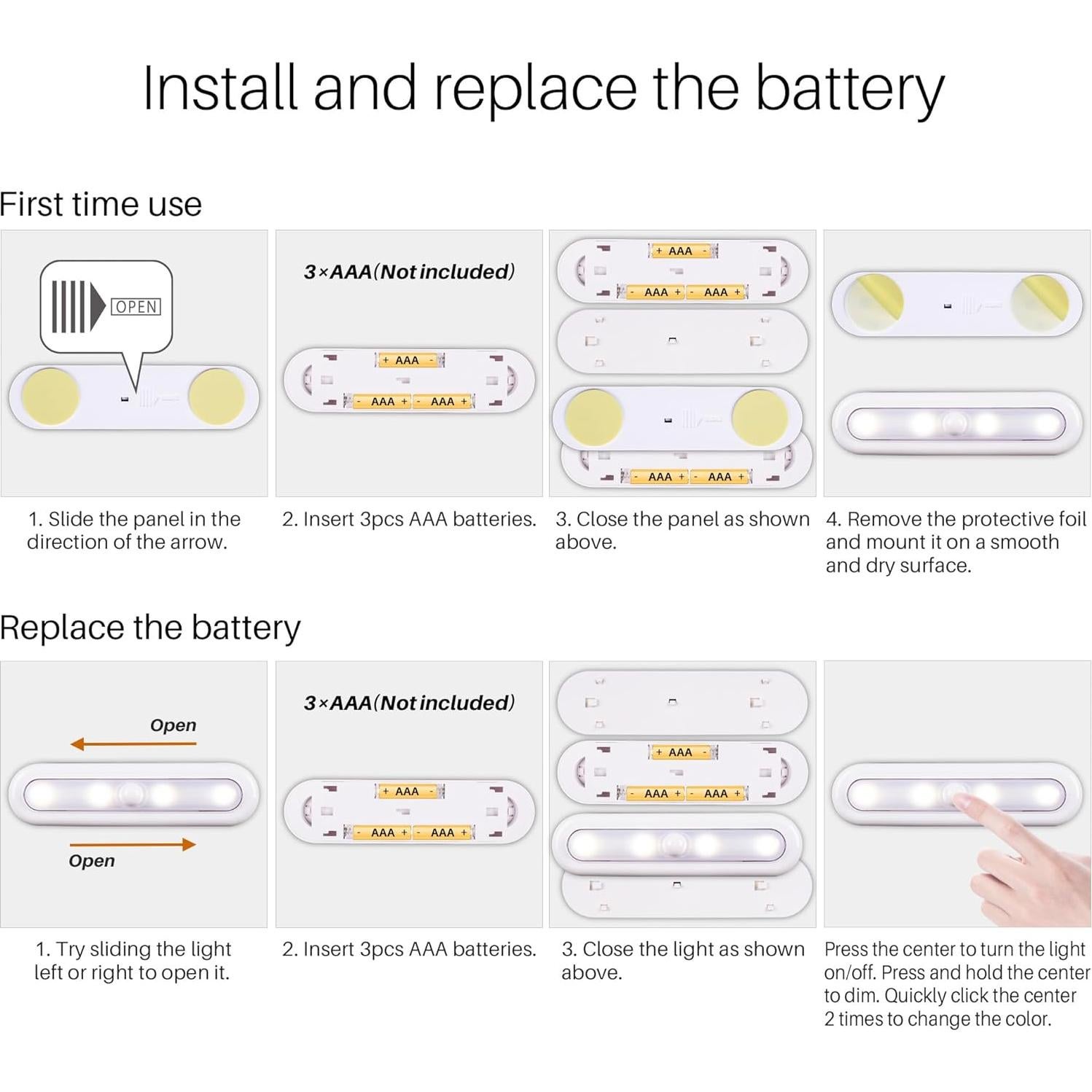 Luz Táctil LED 3 Pack 18 cm Regulable con 3 Modos de Color