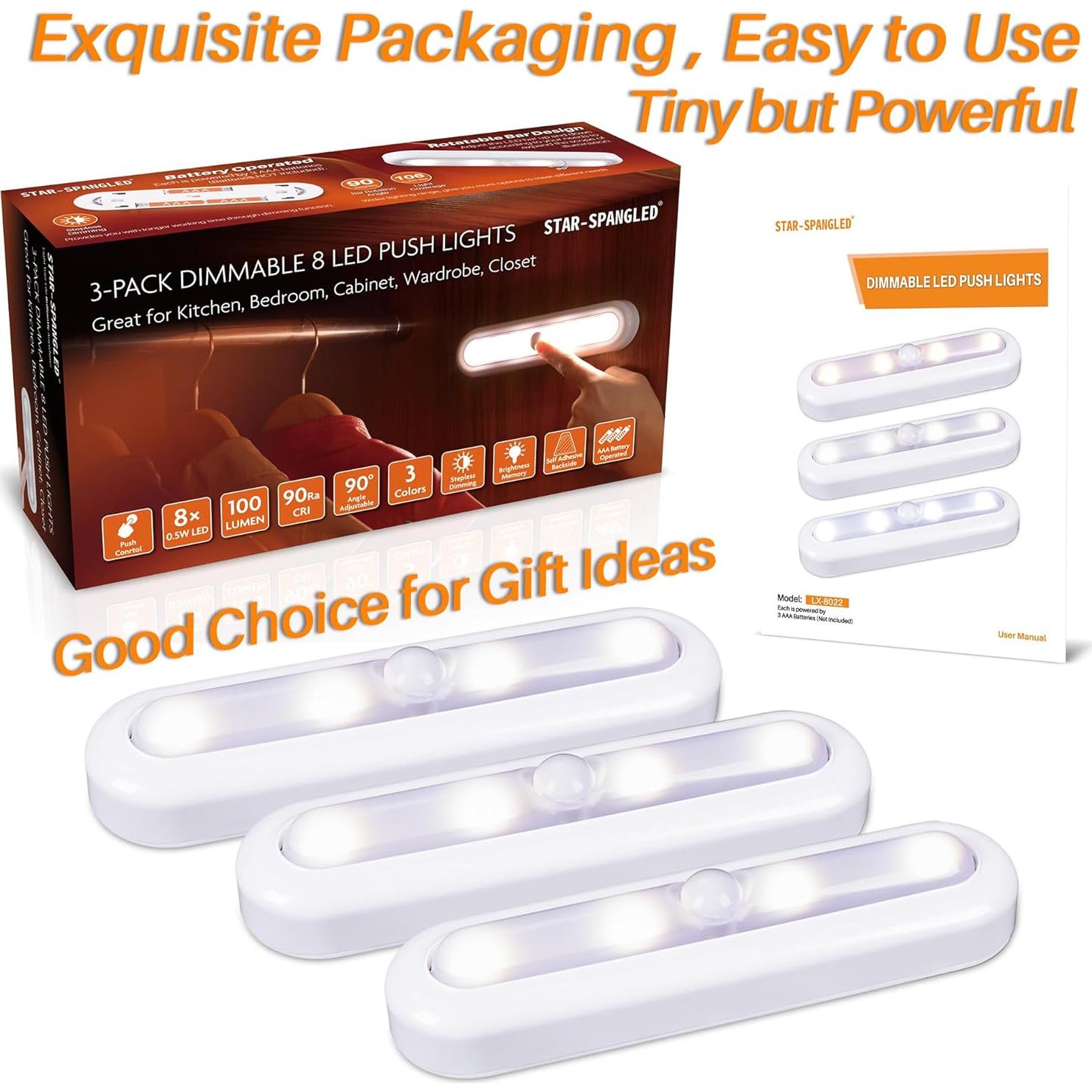 Luz Táctil LED 3 Pack 18 cm Regulable con 3 Modos de Color