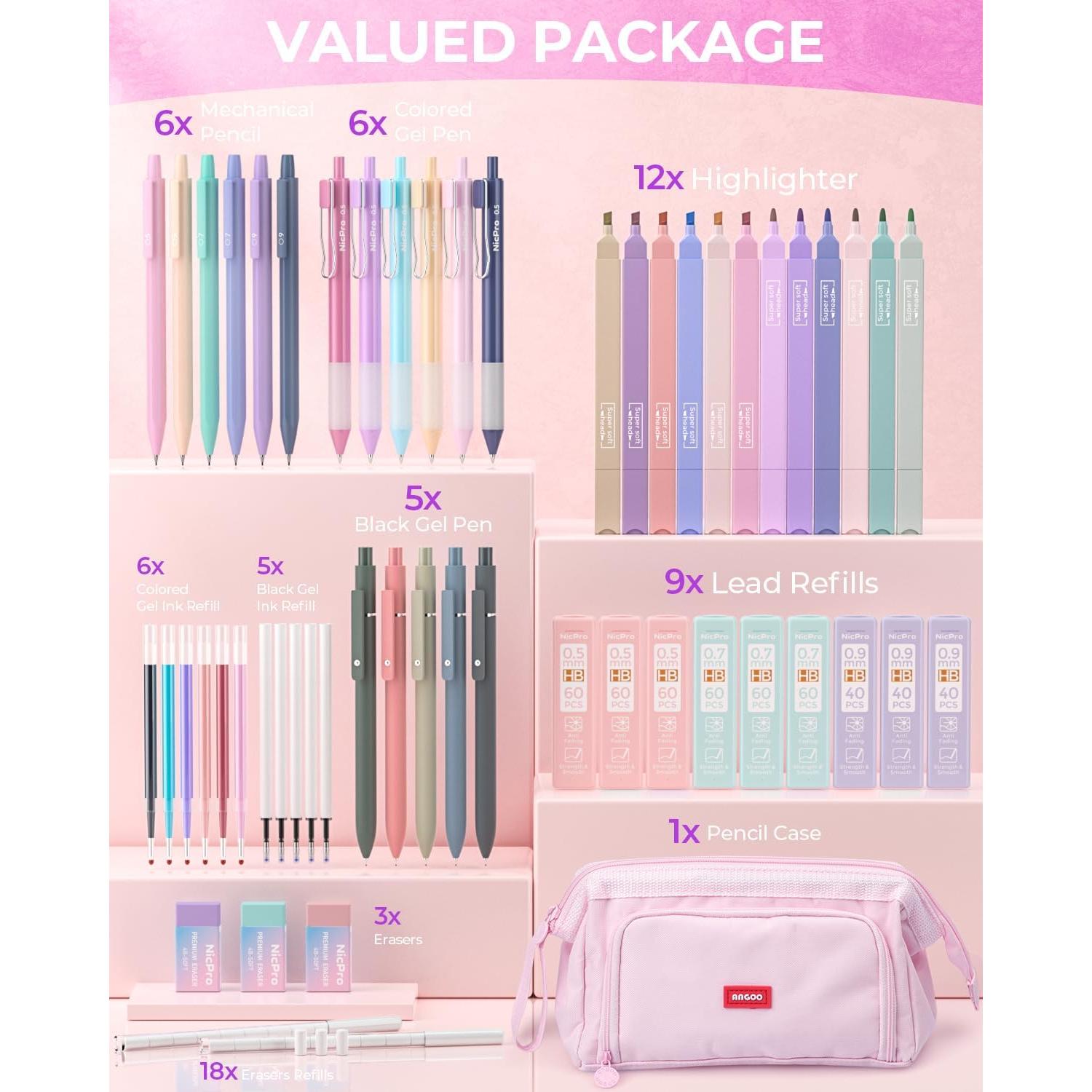 Conjunto de Papelería Nicpro 55PCS con Estuche Rosa