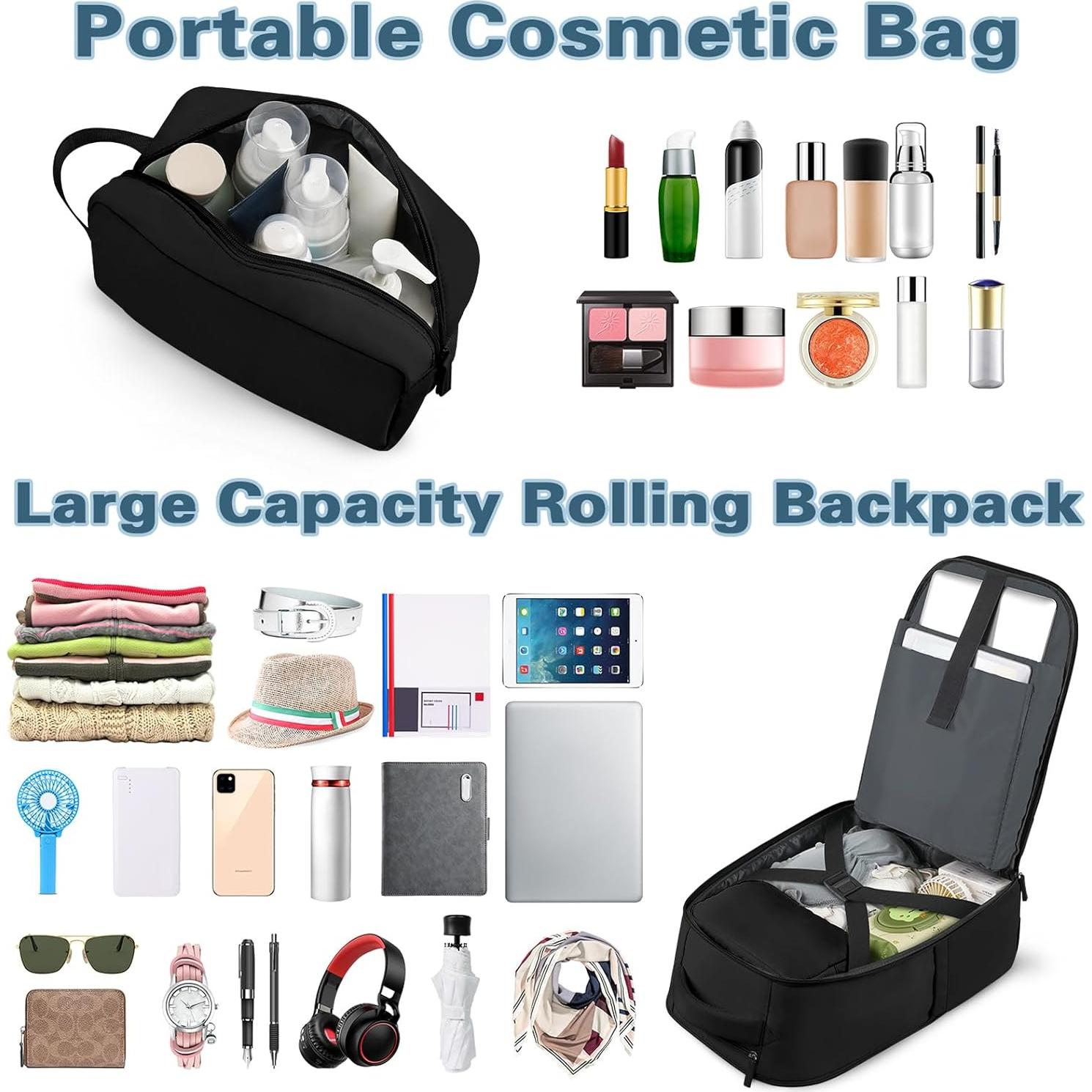 Mochila Rodante ZOMFELT 40L para Laptop 17" y Bolsa de Aseo