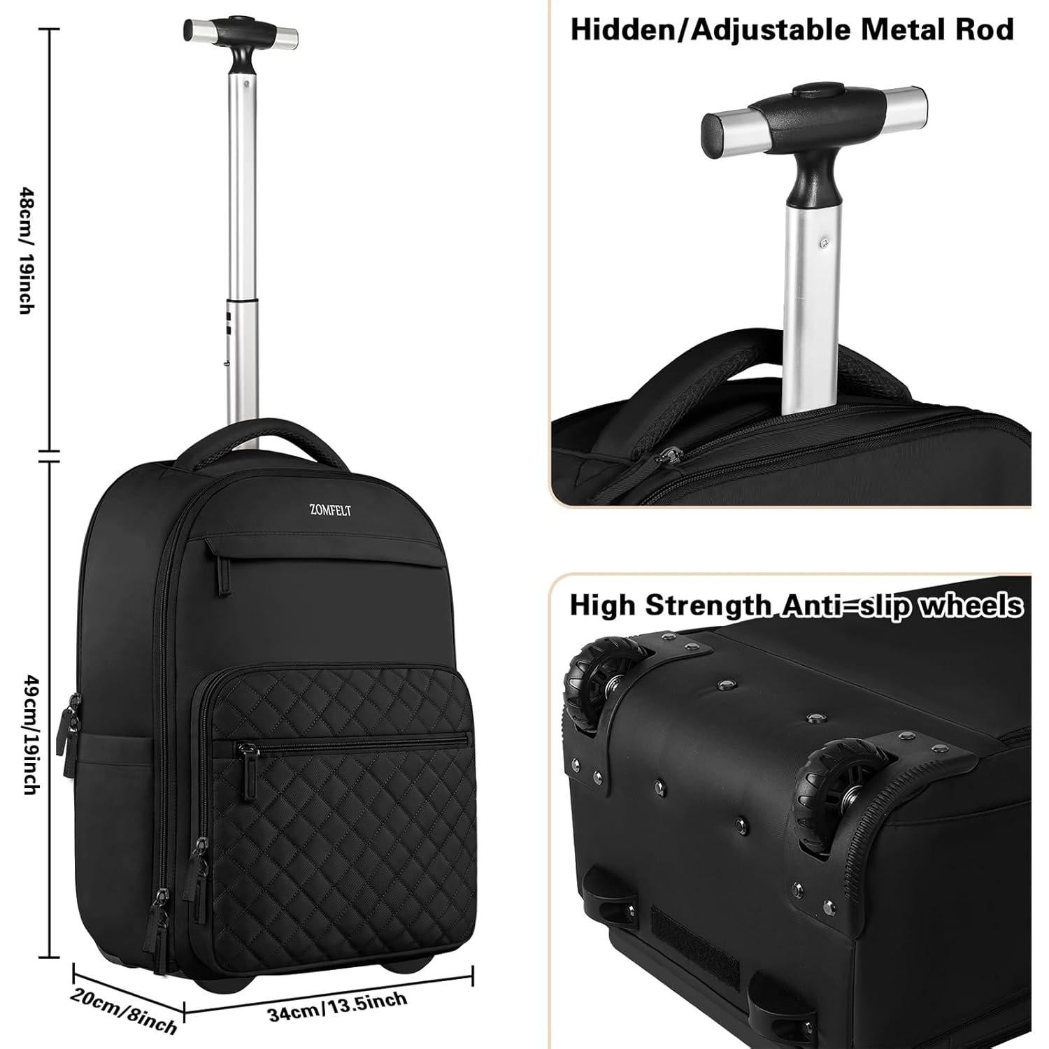 Mochila Rodante ZOMFELT 40L para Laptop 17" y Bolsa de Aseo