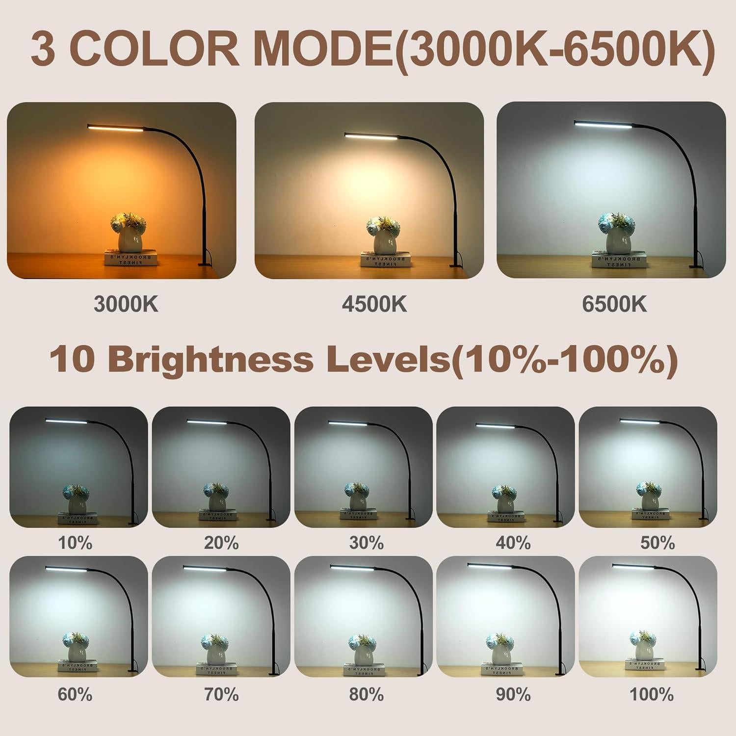 Lámpara de Escritorio LED LIBORA con Abrazadera, 3 Modos y 10 Brillos