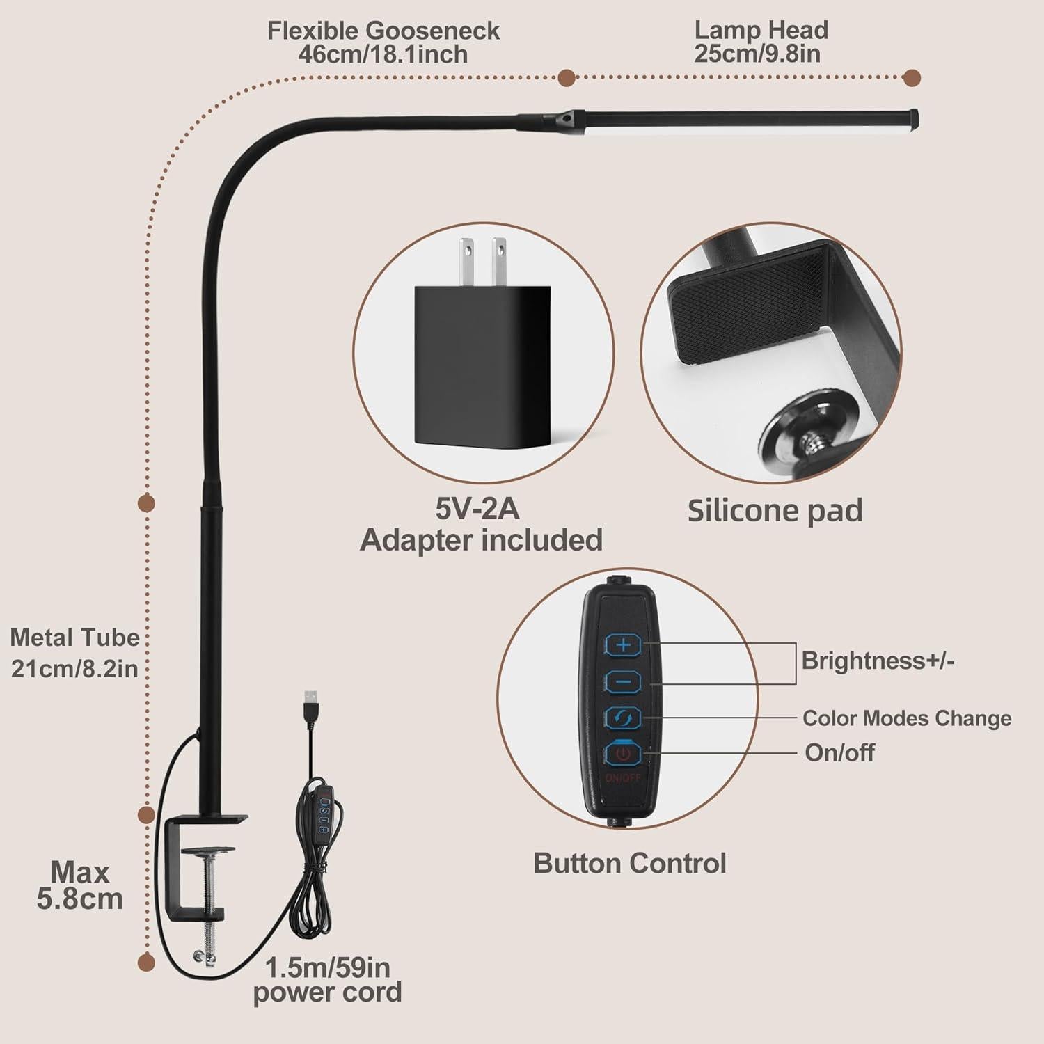 Lámpara de Escritorio LED LIBORA con Abrazadera, 3 Modos y 10 Brillos