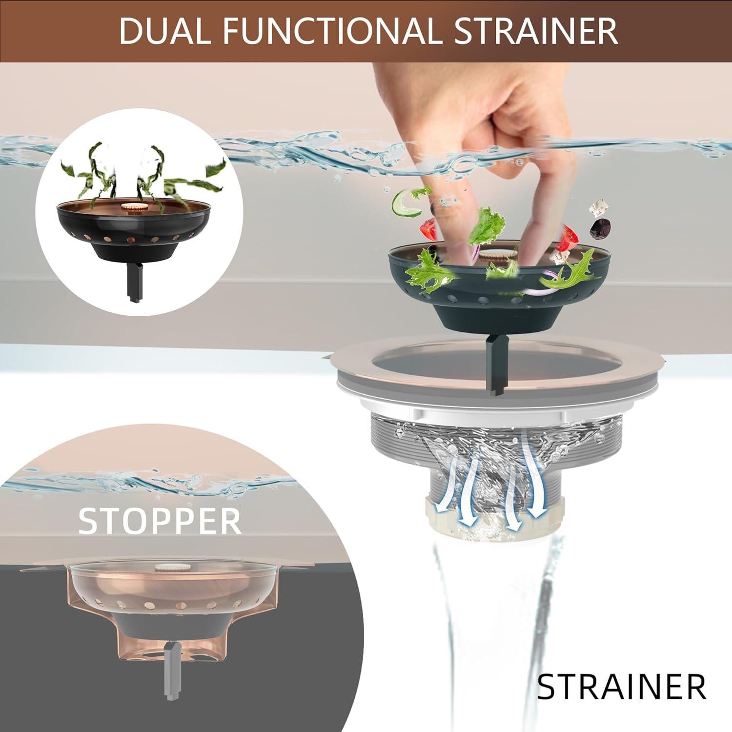 Desagüe de fregadero de cocina Exakey cobre antiguo 8.89 cm