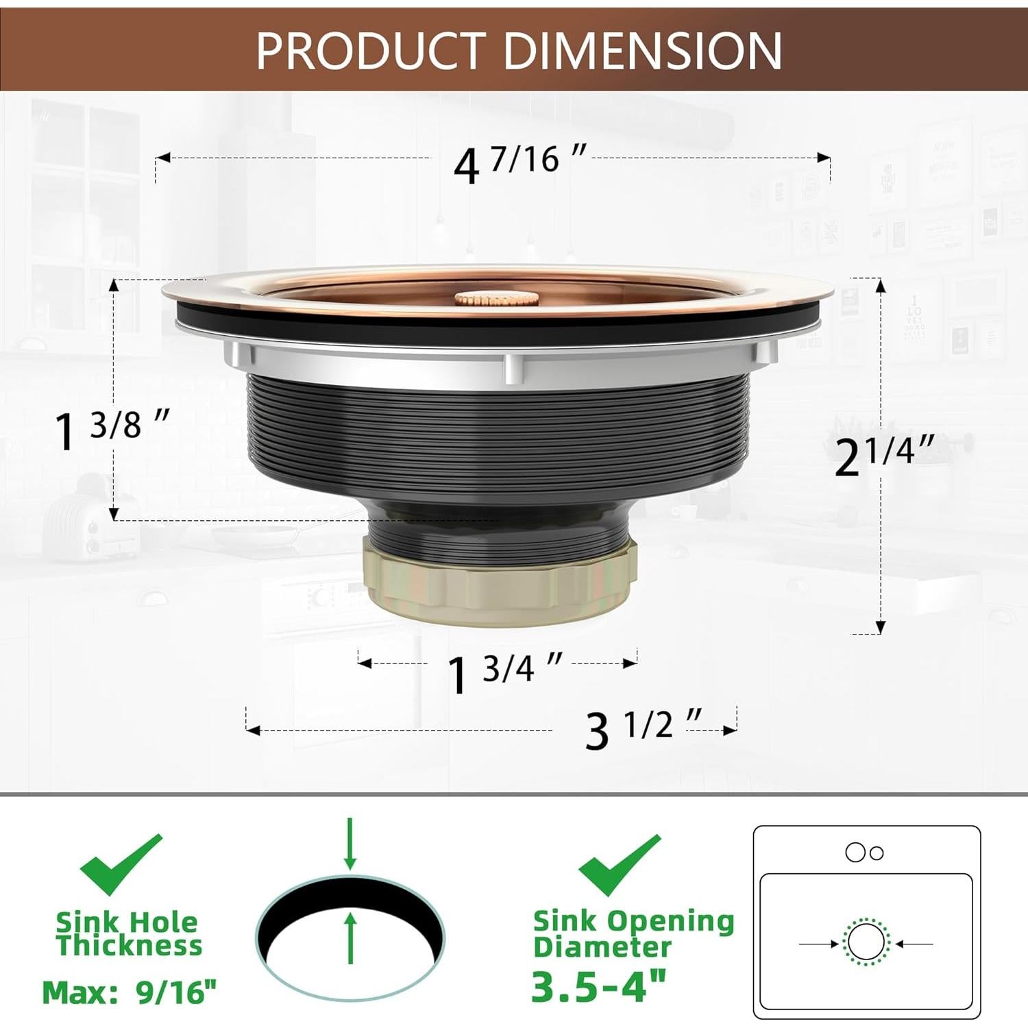 Desagüe de fregadero de cocina Exakey cobre antiguo 8.89 cm