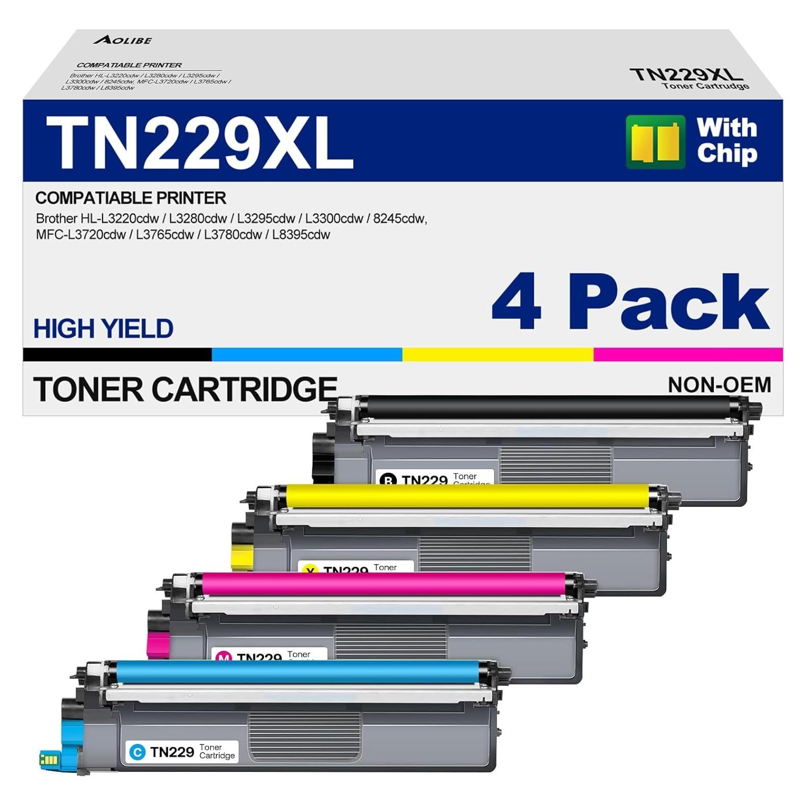 TN229XL Toner Cartridges Compatible for Brother TN229 MFC-l3720cdw MFC-l3780cdw MFC-l3280cdw HL-L3220cdw Printers (4 XL Pack)