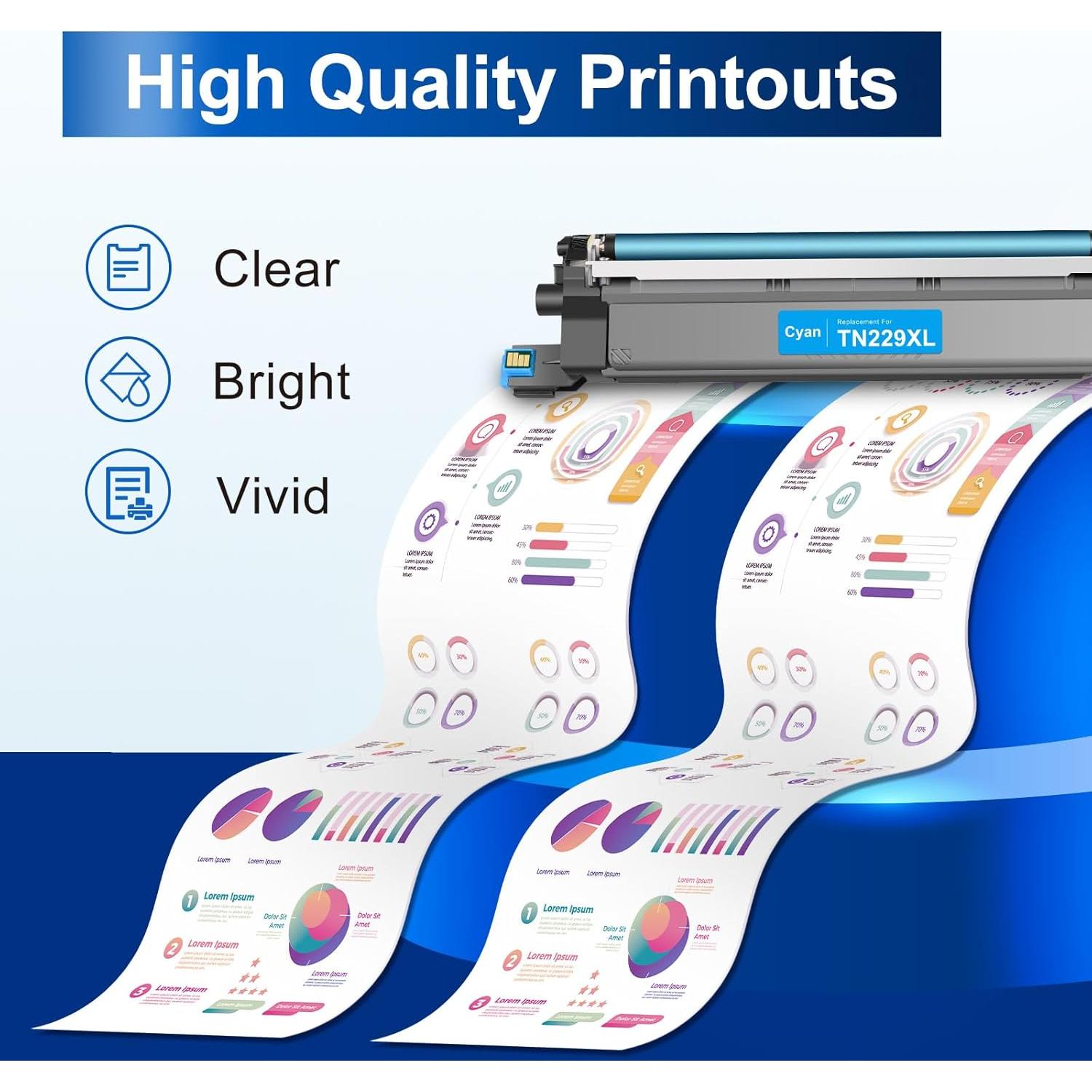 Cartuchos de Tóner InkNI TN229XL Compatibles para Brother - 4 Pack