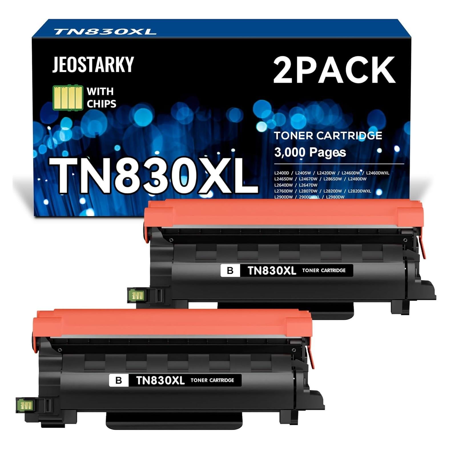 Tóner Compatible TN830XL Jeostarky para Brother - 2 Paquetes