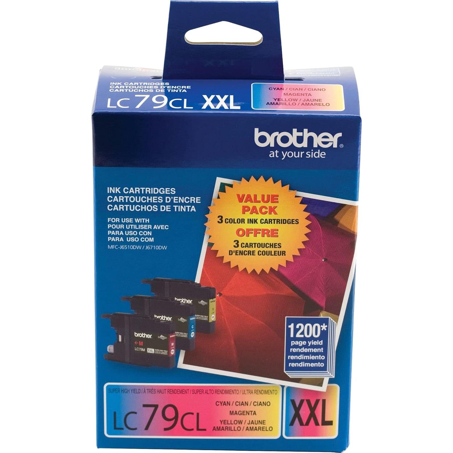 Brother Printer LC793PKS 3 Pack- 1 Each LC79C, LC79M, LC79Y Ink - Retail Packaging