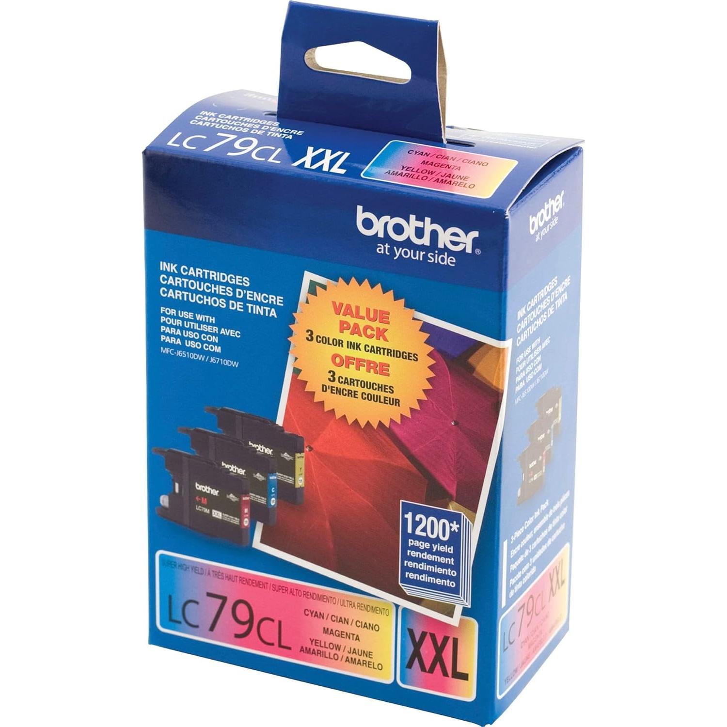 Brother Printer LC793PKS 3 Pack- 1 Each LC79C, LC79M, LC79Y Ink - Retail Packaging