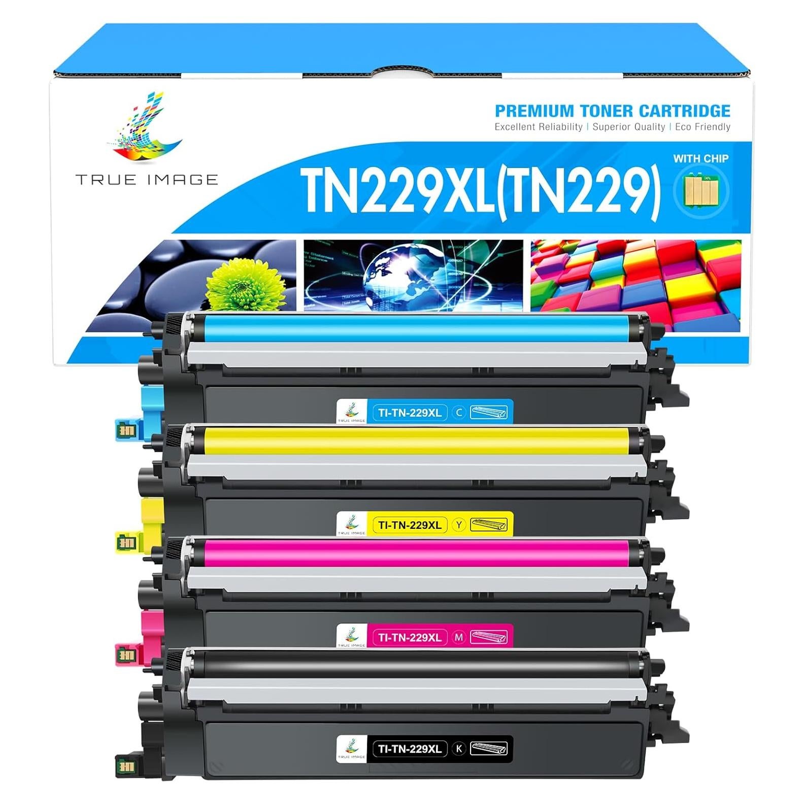 TN229 TN229XL MFC-L3780CDW MFC-L3720CDW Toner Cartridges: Compatible for Brother HL-L3280CDW HL-L3220CDW TN-229XL TN 229XL 229 TN-229XLBK/C/M/Y HL-L3300CDW HL-L3295CDW Printer 4 Pack High Yield