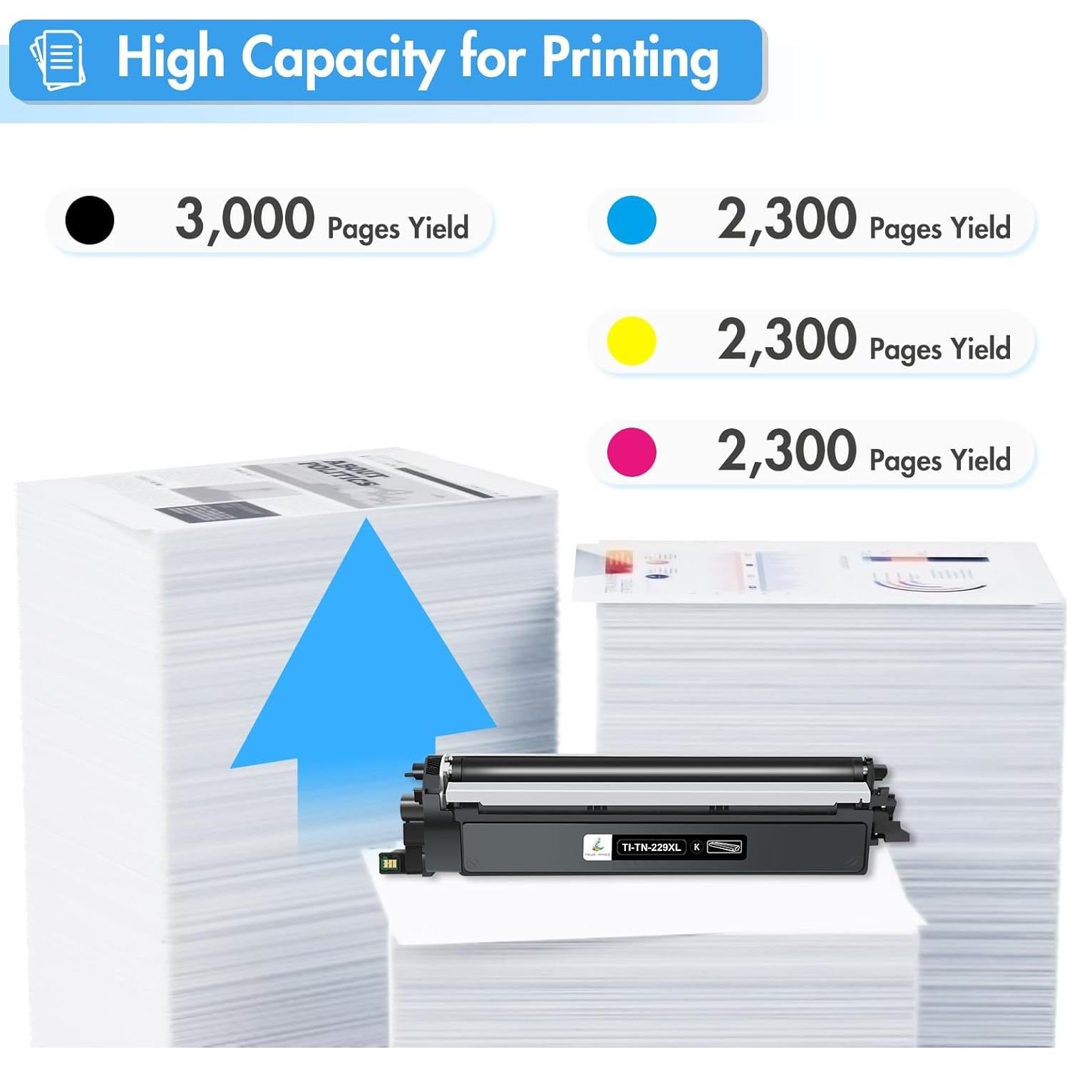 TN229 TN229XL MFC-L3780CDW MFC-L3720CDW Toner Cartridges: Compatible for Brother HL-L3280CDW HL-L3220CDW TN-229XL TN 229XL 229 TN-229XLBK/C/M/Y HL-L3300CDW HL-L3295CDW Printer 4 Pack High Yield