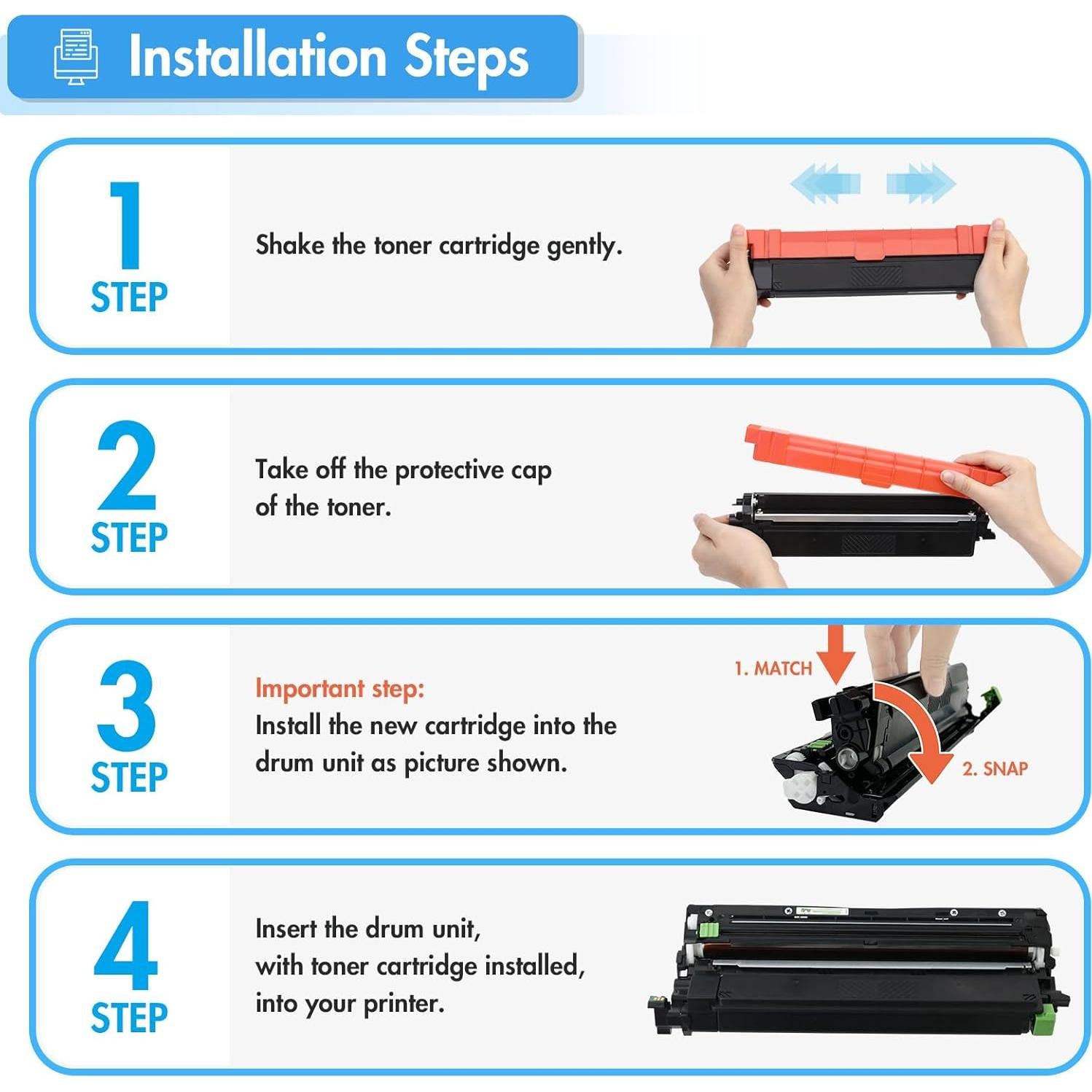 TN229 TN229XL MFC-L3780CDW MFC-L3720CDW Toner Cartridges: Compatible for Brother HL-L3280CDW HL-L3220CDW TN-229XL TN 229XL 229 TN-229XLBK/C/M/Y HL-L3300CDW HL-L3295CDW Printer 4 Pack High Yield