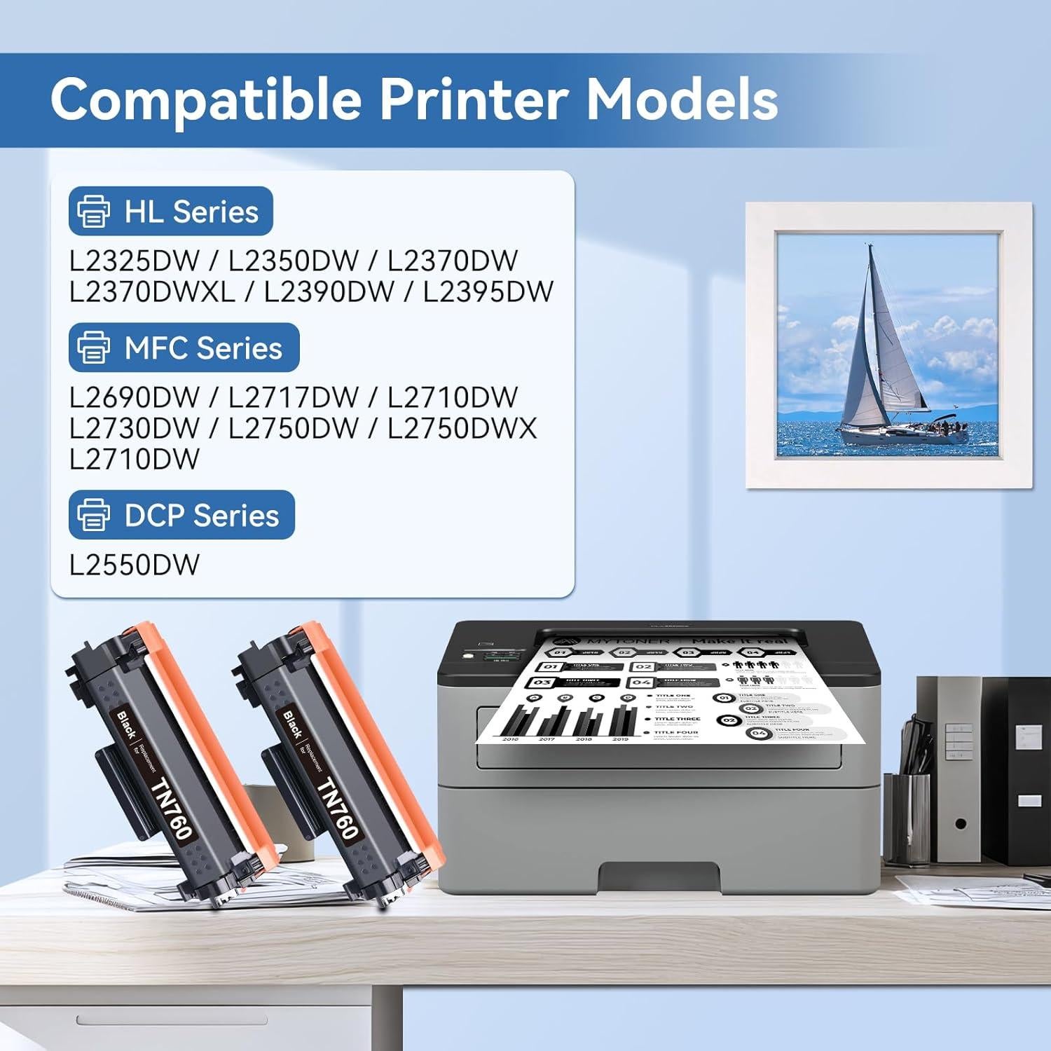 Cartucho de Tóner Remanufacturado MYTONER TN760 Negro - Paquete de 2