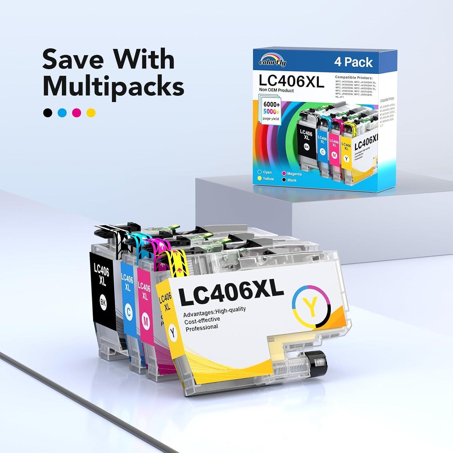 Cartuchos de tinta Colorfly LC406XL para impresora Brother - 4 unidades