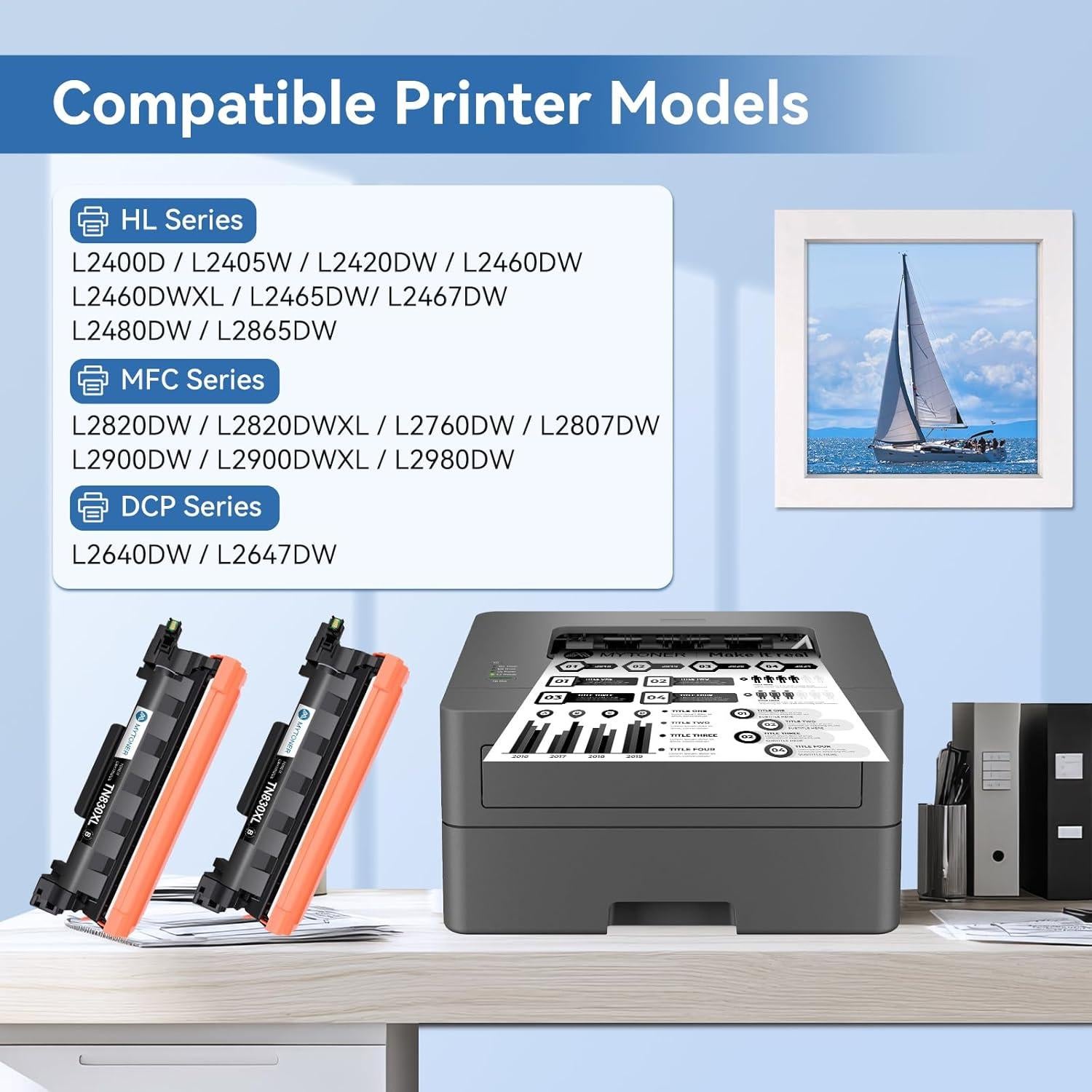 Cartucho de Tóner MYTONER TN830XL Negro Alto Rendimiento 2Pack