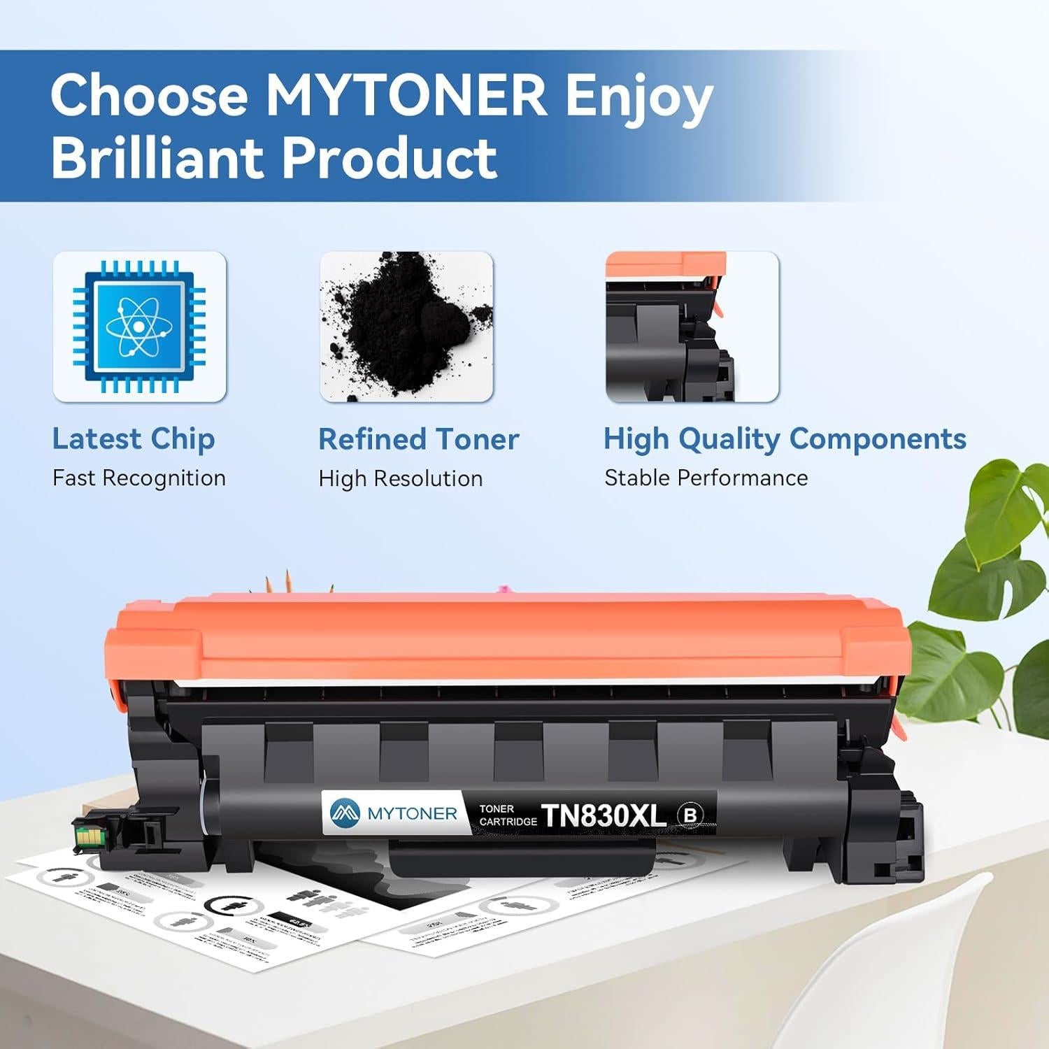 Cartucho de Tóner MYTONER TN830XL Negro Alto Rendimiento 2Pack