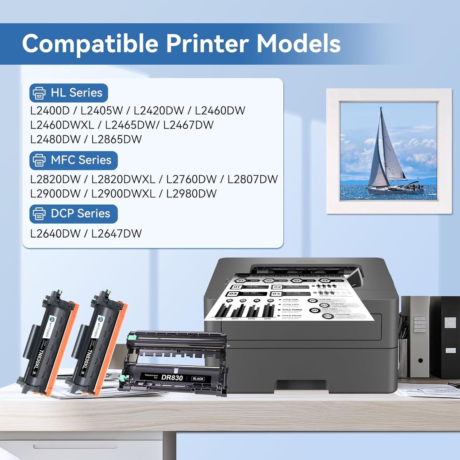 Cartucho de Tóner MYTONER TN830XL y Tambor DR830 Compatible