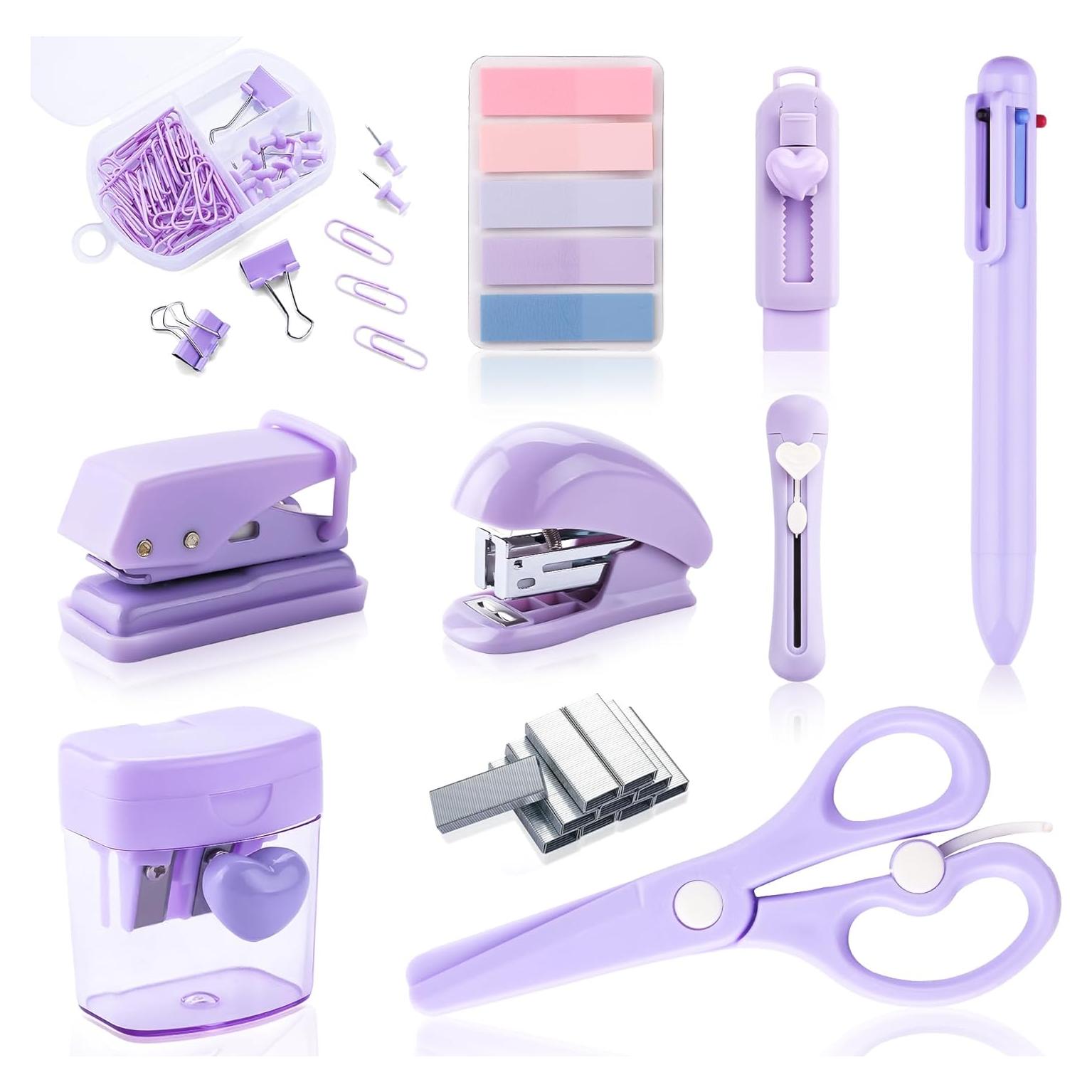 Kit de Oficina Mini Kogcmeetl Morado con Grapadora y Tijeras