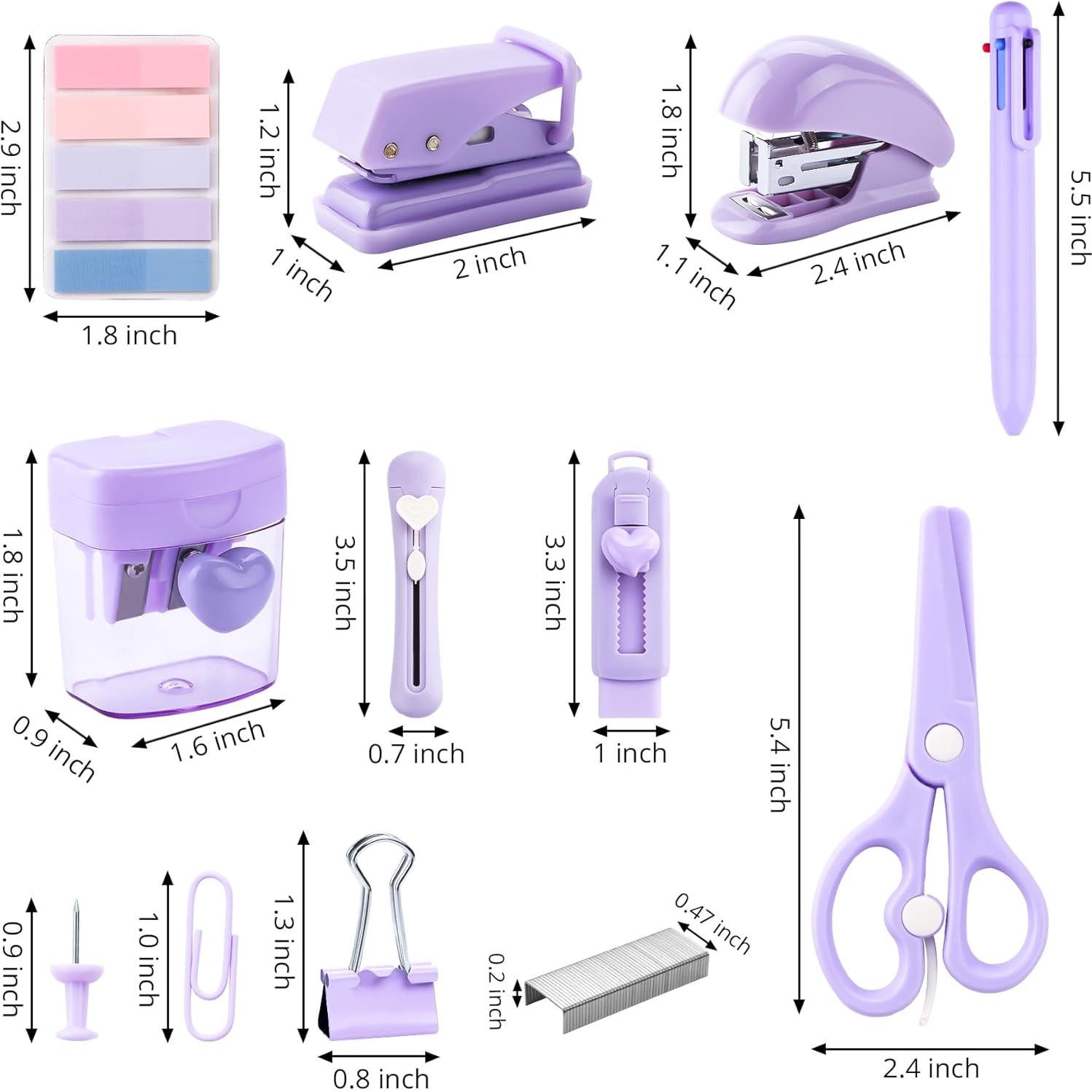 Kit de Oficina Mini Kogcmeetl Morado con Grapadora y Tijeras