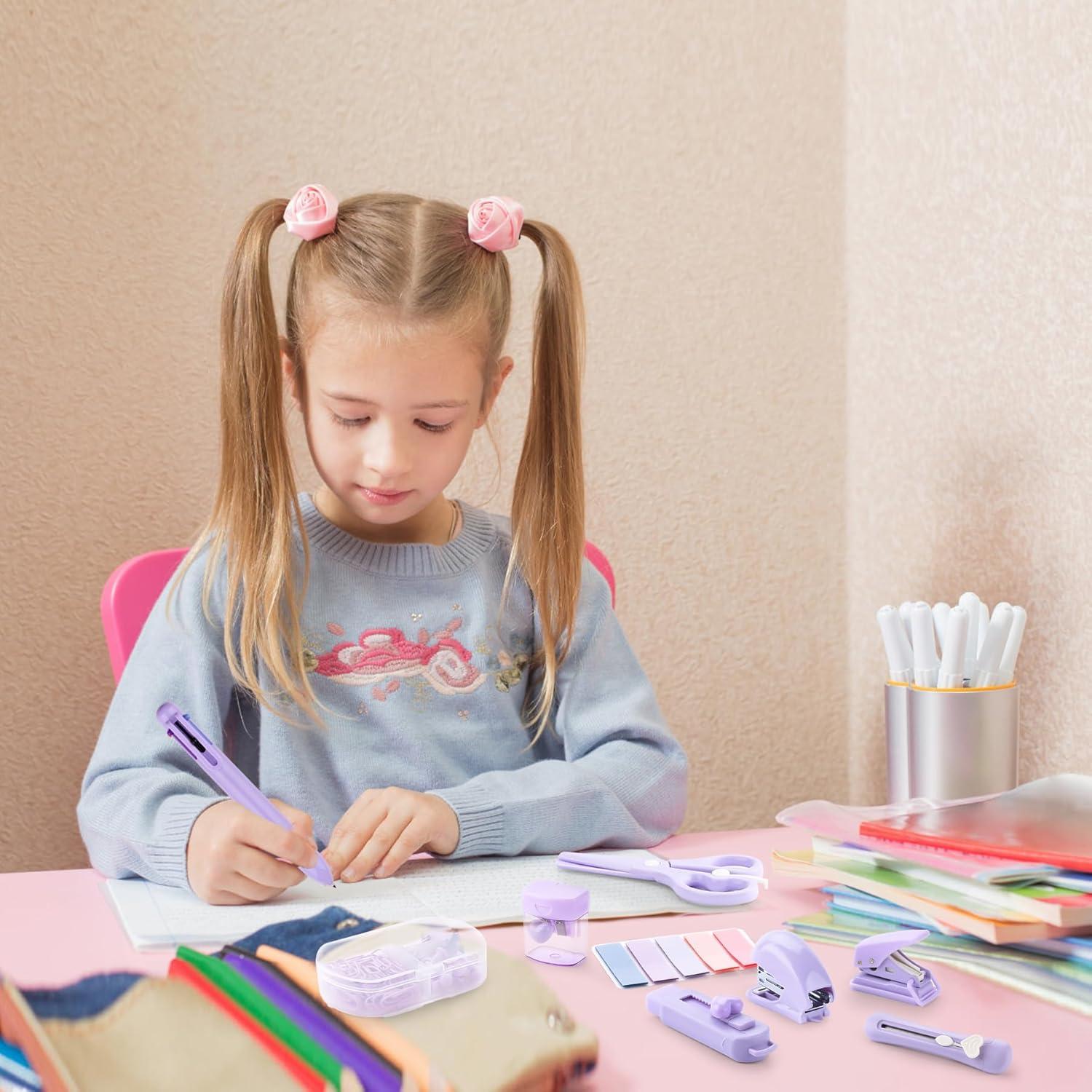 Kit de Oficina Mini Kogcmeetl Morado con Grapadora y Tijeras