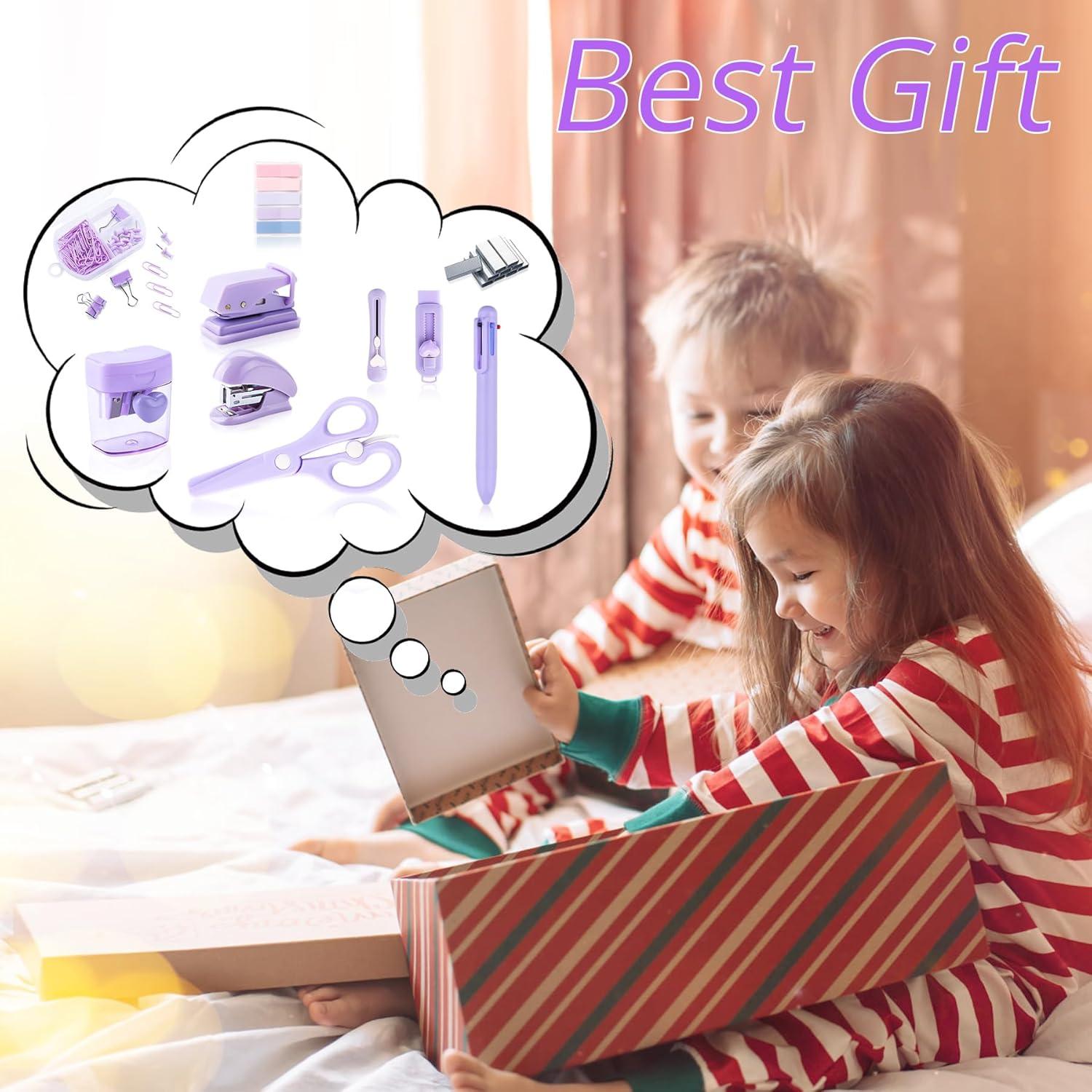 Kit de Oficina Mini Kogcmeetl Morado con Grapadora y Tijeras