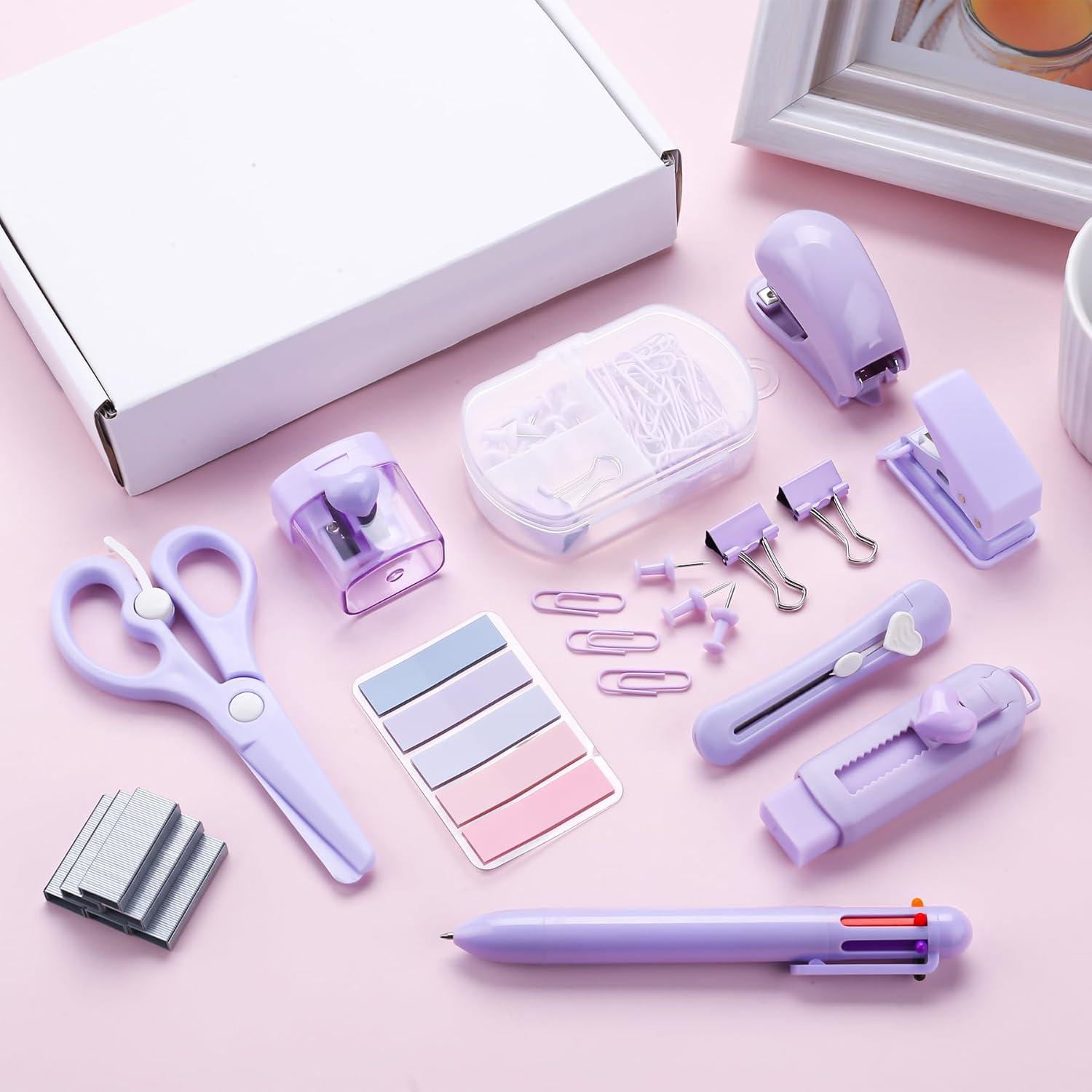 Kit de Oficina Mini Kogcmeetl Morado con Grapadora y Tijeras