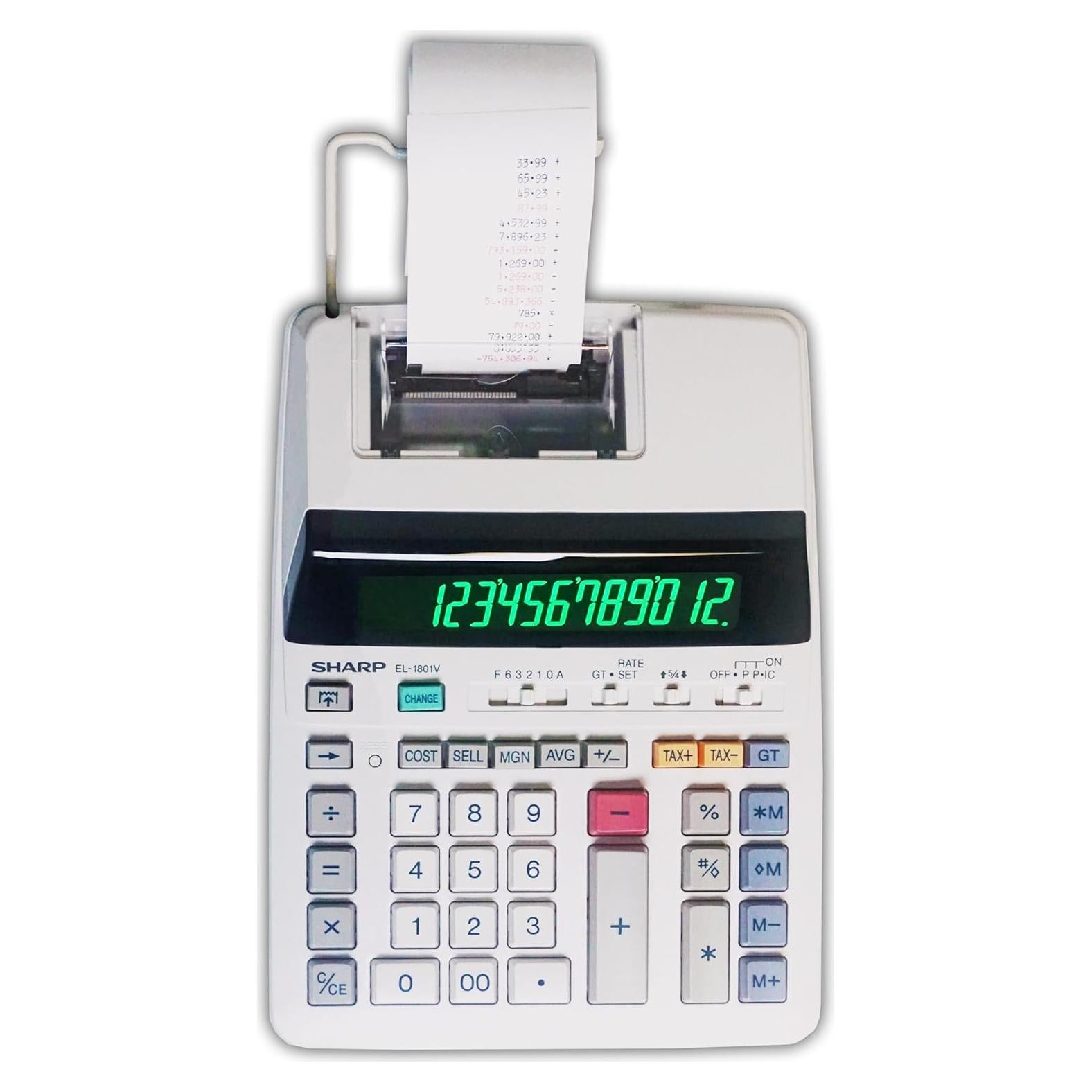 Calculadora de Impresión de Tinta Sharp EL-1801V, Pantalla 12 Dígitos