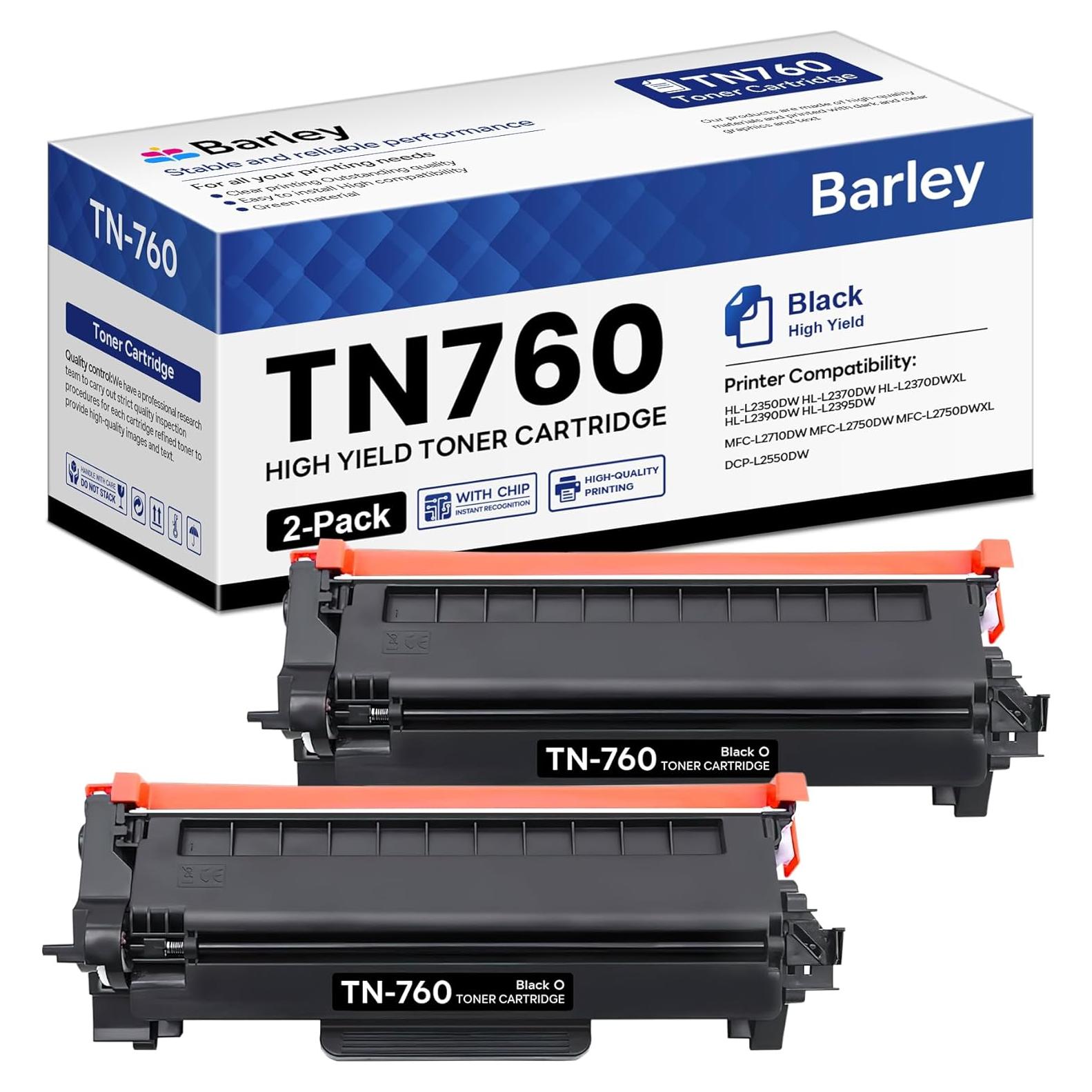 Cartucho de Tóner Negro Alto Rendimiento Barley TN-760 (2 Pzs)